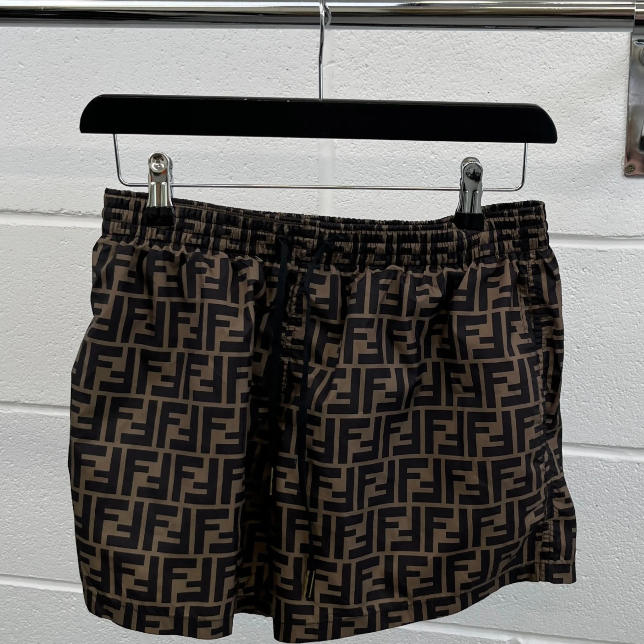 Men's Ff Monogram Motif Swim Shorts Brown Size W30 / IT 46 - Image 8