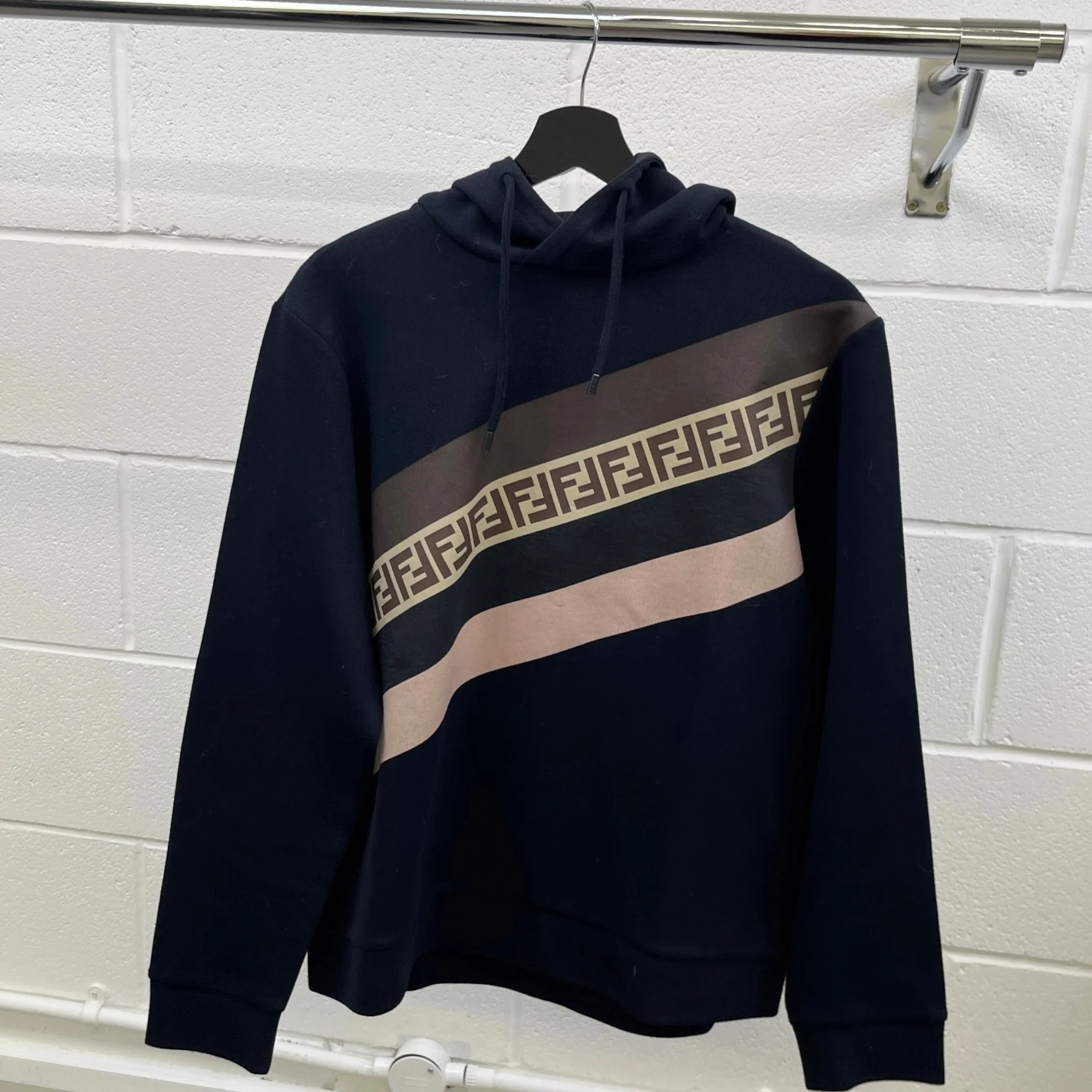 Men's Ff Monogram Stripe Hoodie Navy Size IT 48 / UK M - Image 8