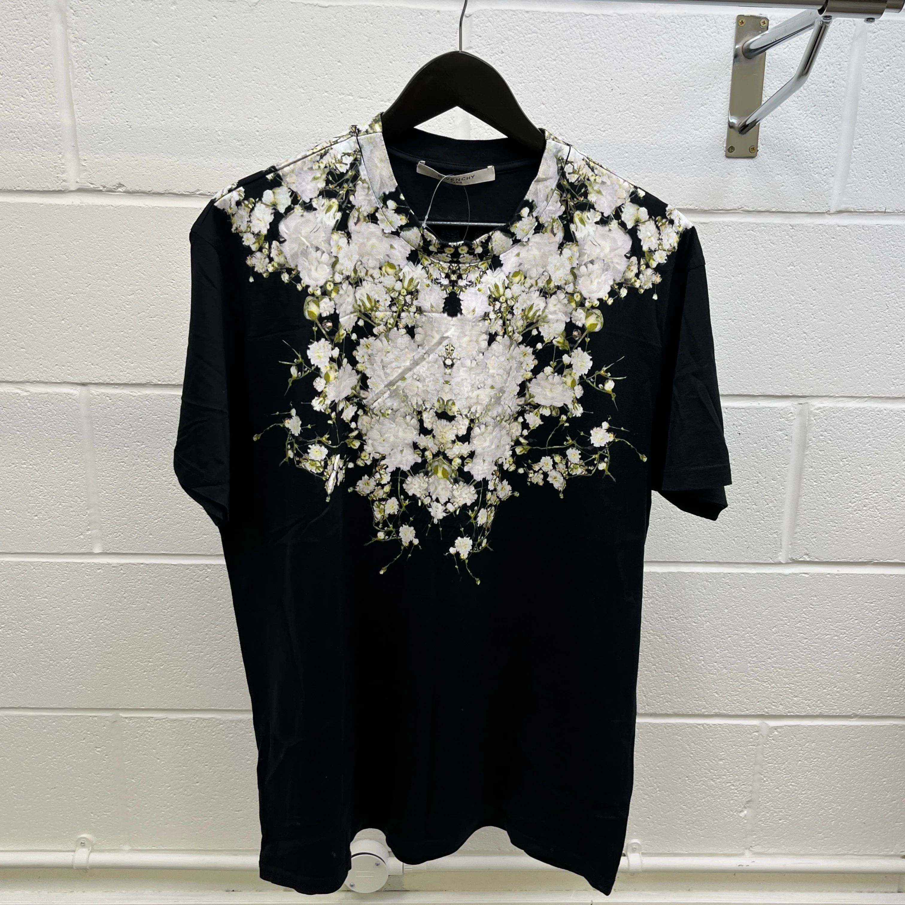 Men's Floral Print T-Shirt Black Size S - Image 8