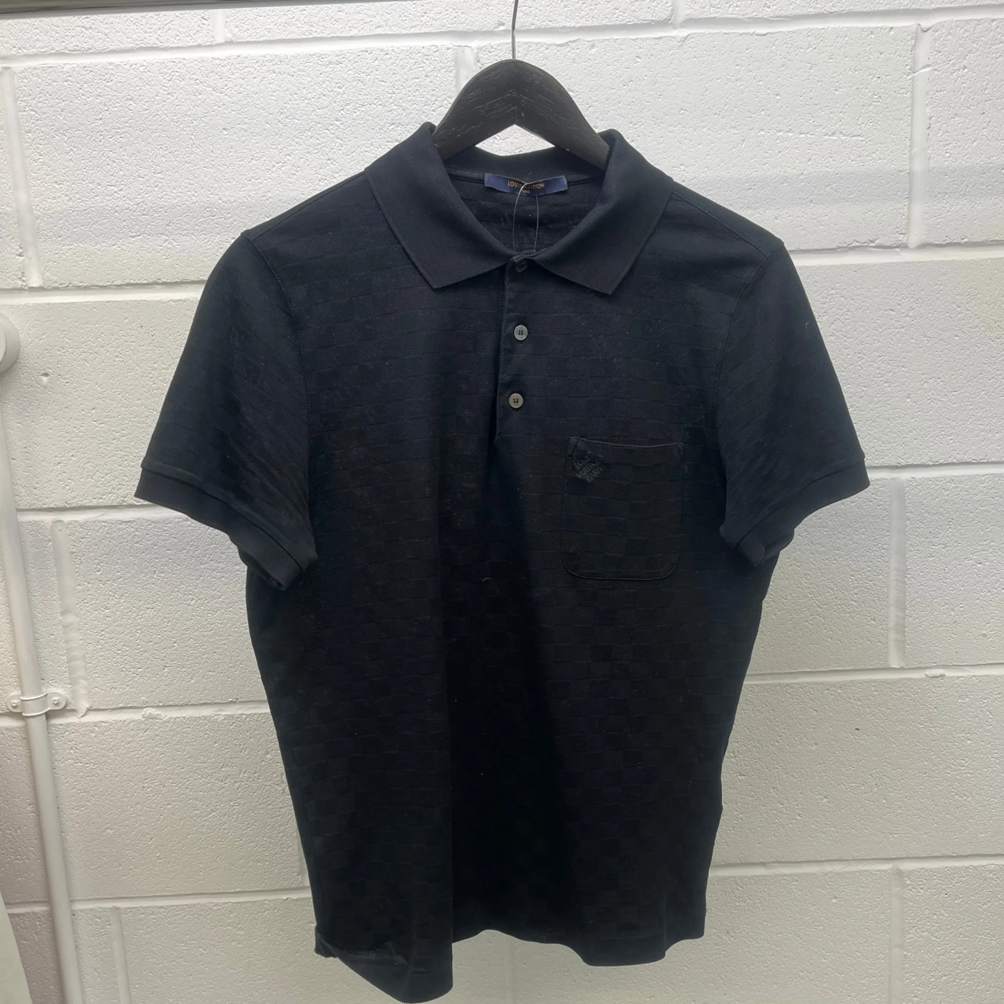 Men's Full Damier Polo Shirt Black Size S - Image 8