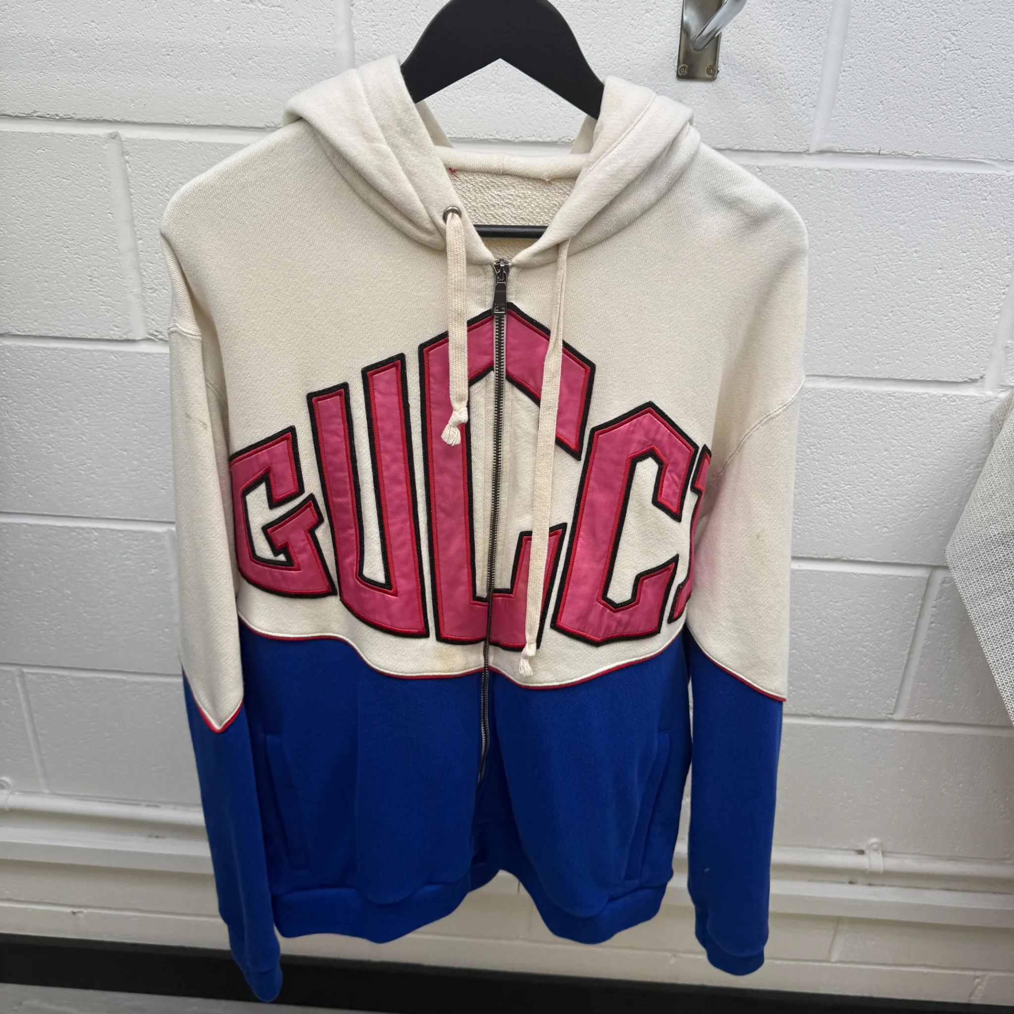 Men's Game Logo Felted Hoodie Blue Size M - Image 9
