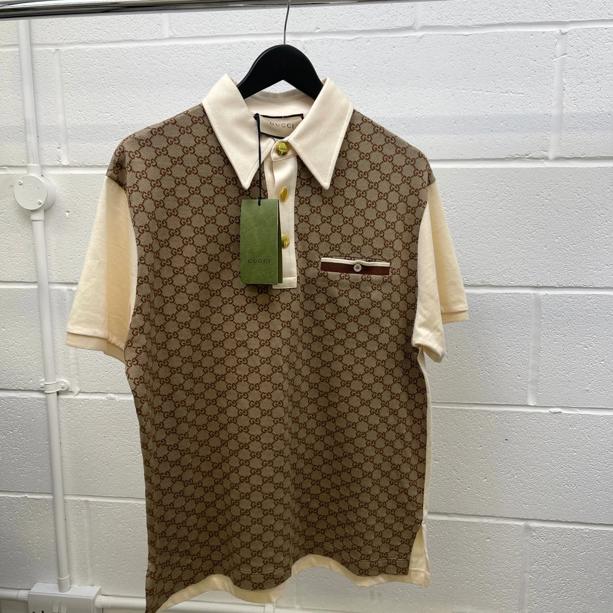 Men's Gg Supreme Polo Shirt Beige Size M - Image 10
