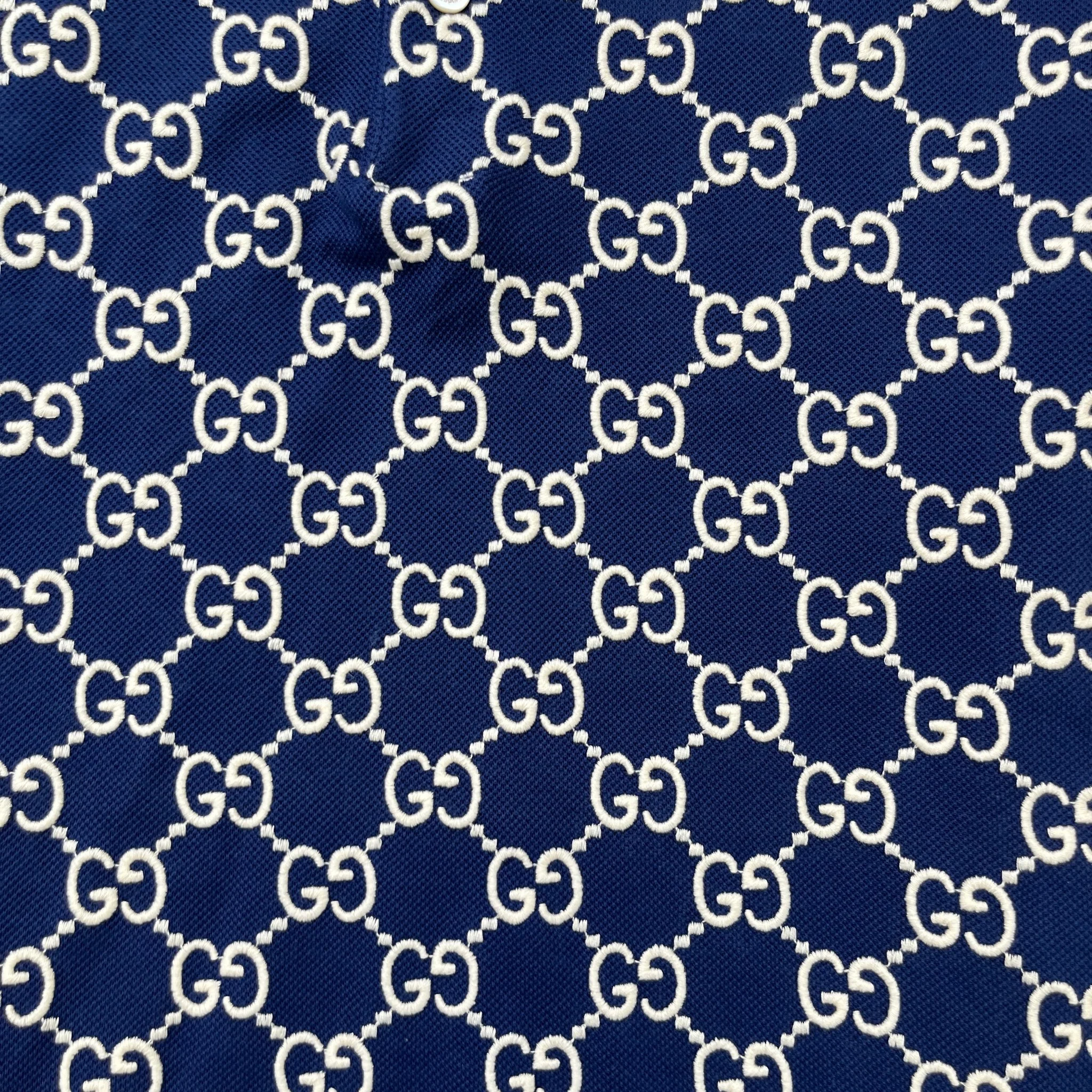 Men's Gg Supreme Polo Shirt Navy Size L - Image 5