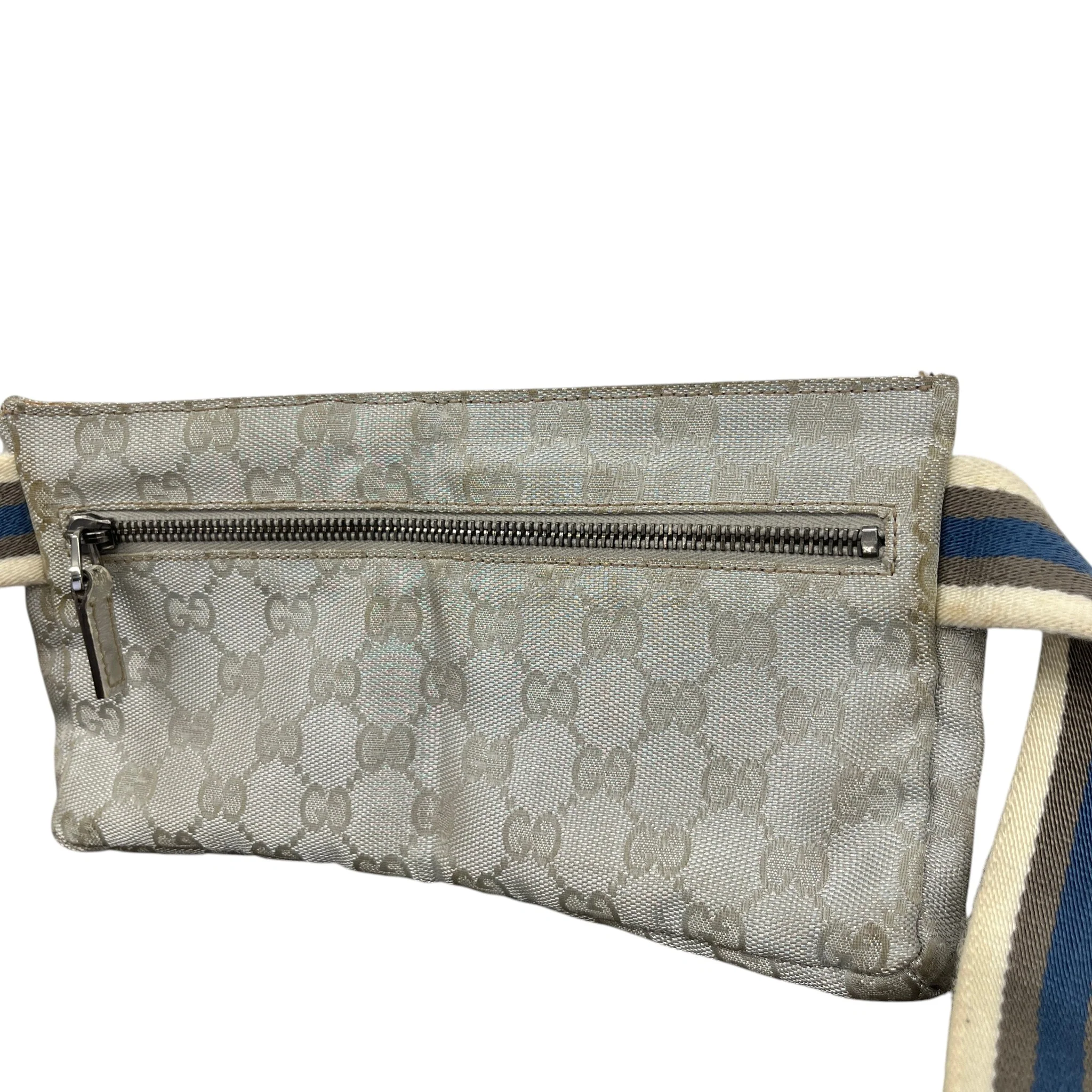 Men's Gg Supreme Web Double Pocket Belt Bag Silver - Image 6