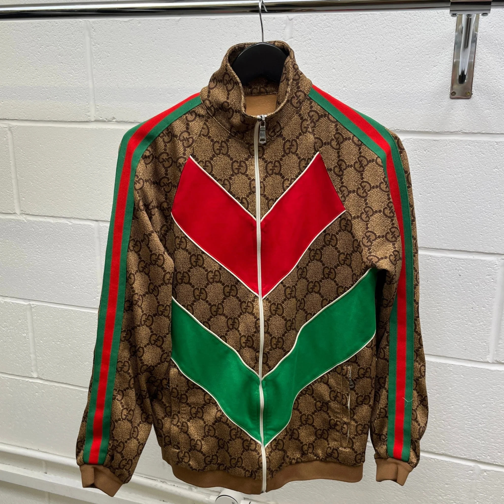 Men's Gg Supreme Zip Up Jacket Brown Size S - Image 8