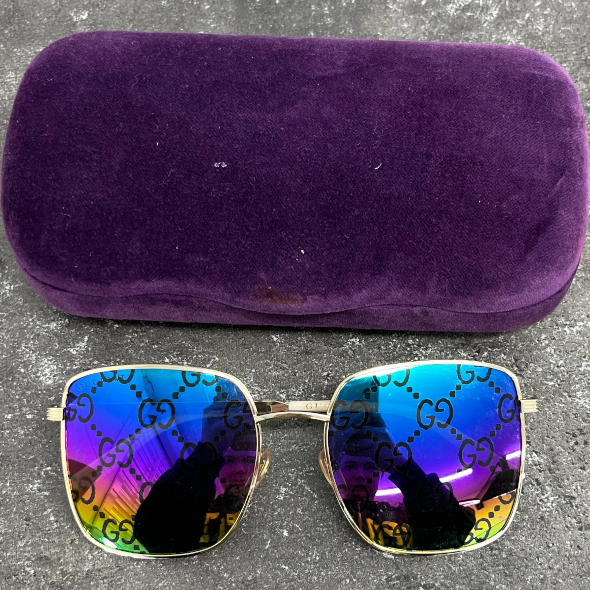 Men's Gg0802S Rainbow Monogram Sunglasses Gold - Image 9