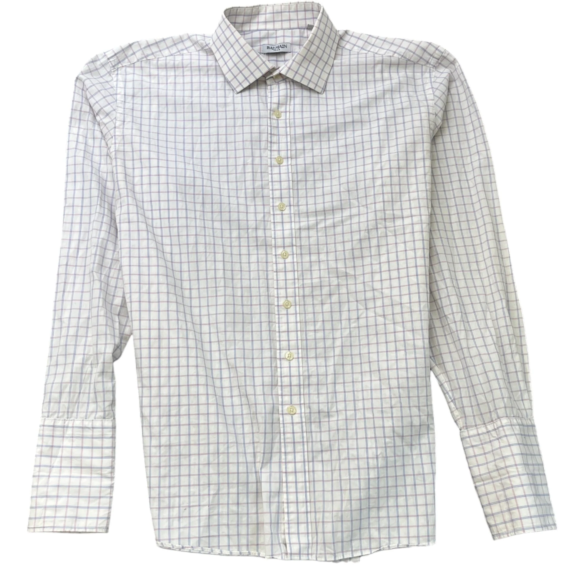 Men's Gingham Long Sleeve Shirt White Size XL
