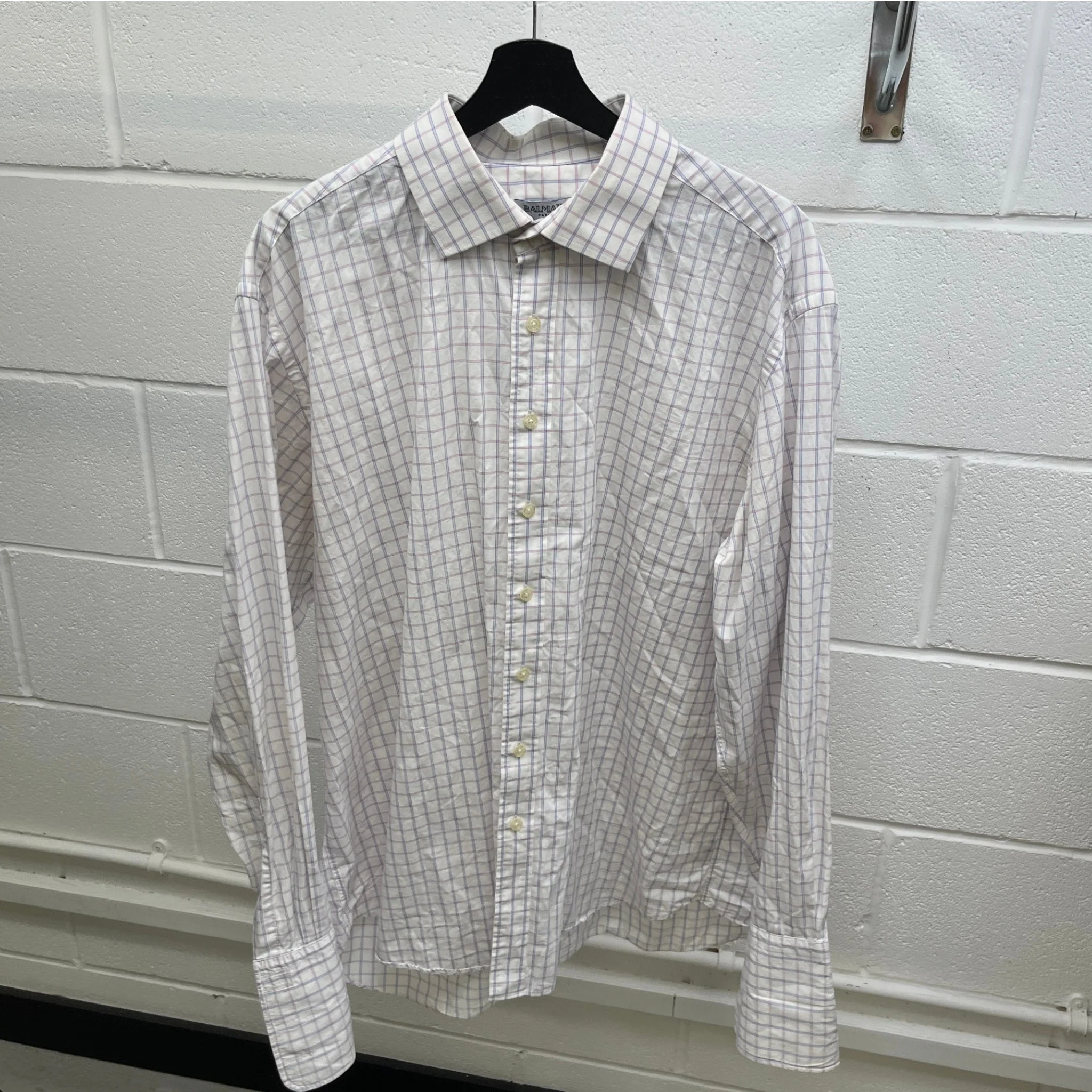 Men's Gingham Long Sleeve Shirt White Size XL - Image 10