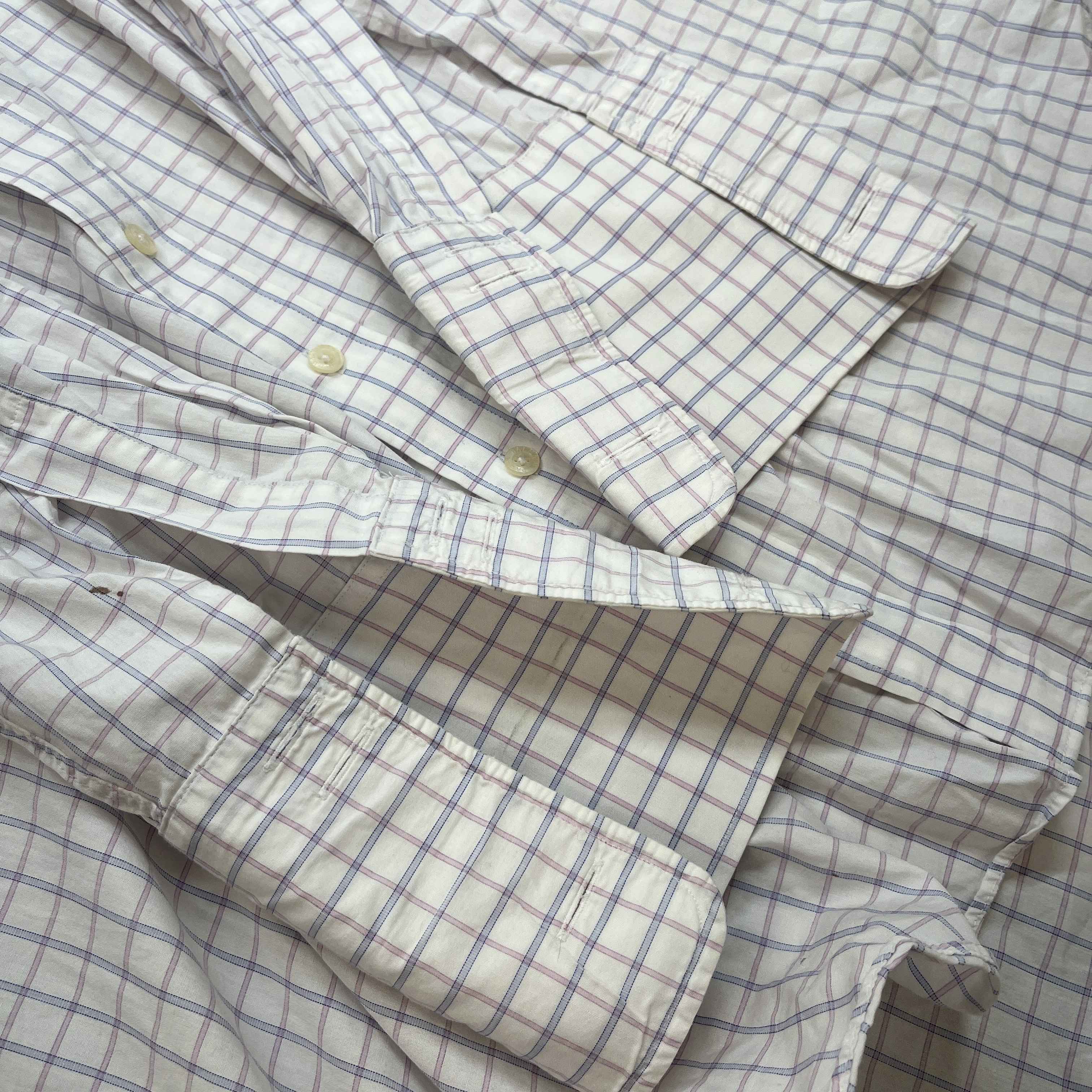 Men's Gingham Long Sleeve Shirt White Size XL - Image 11