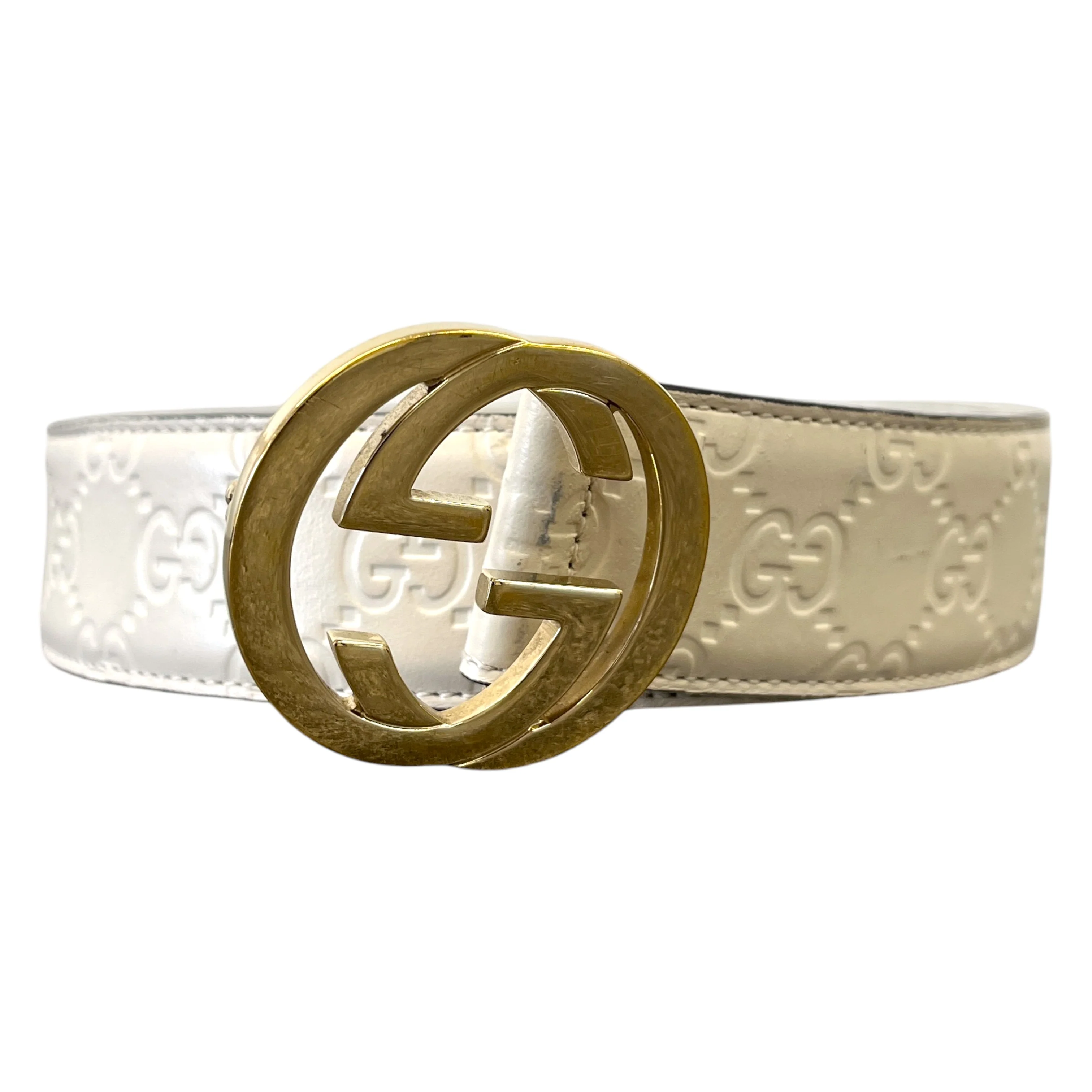 Men's Interlocking G Belt White Size Waist 34"