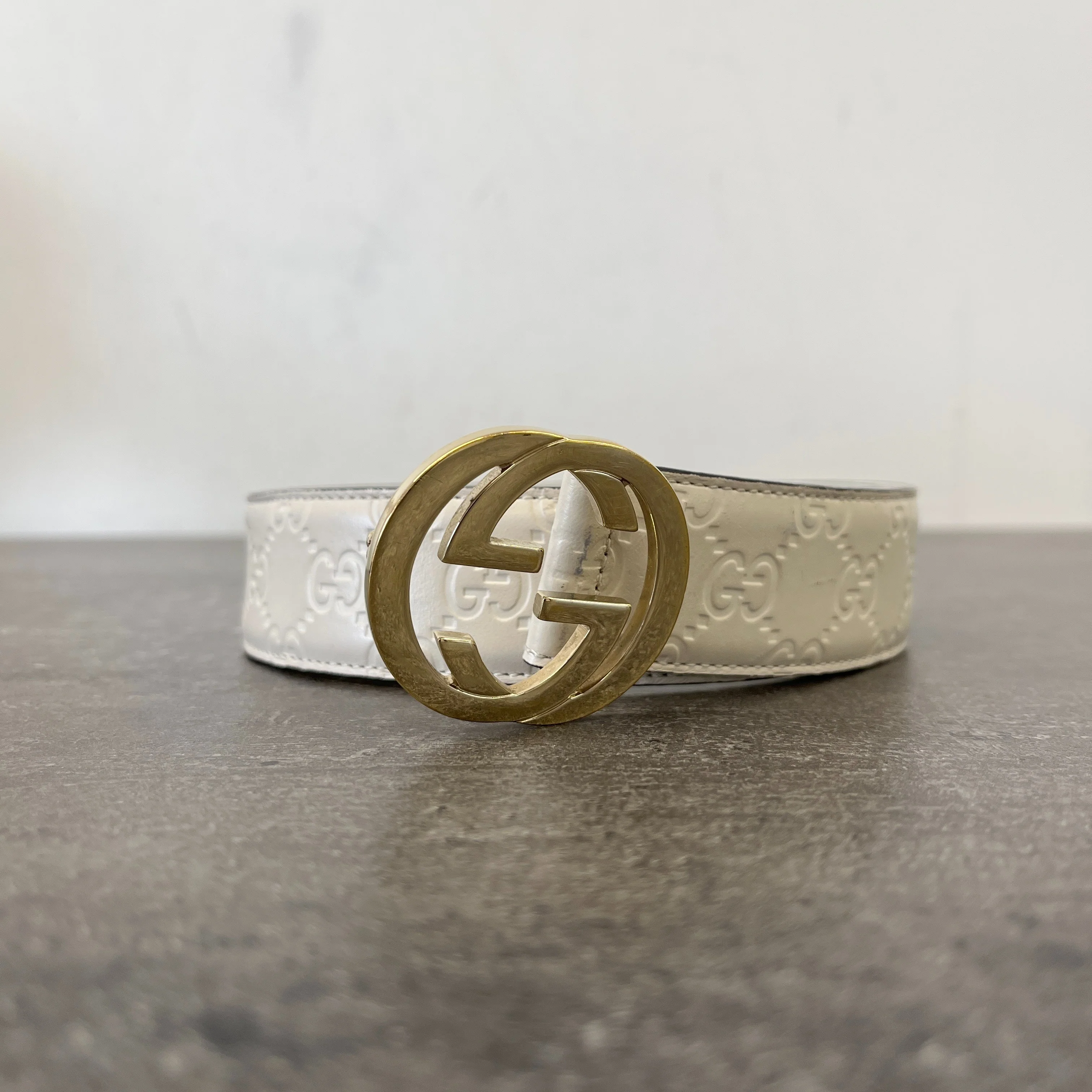 Men's Interlocking G Belt White Size Waist 34" - Image 7