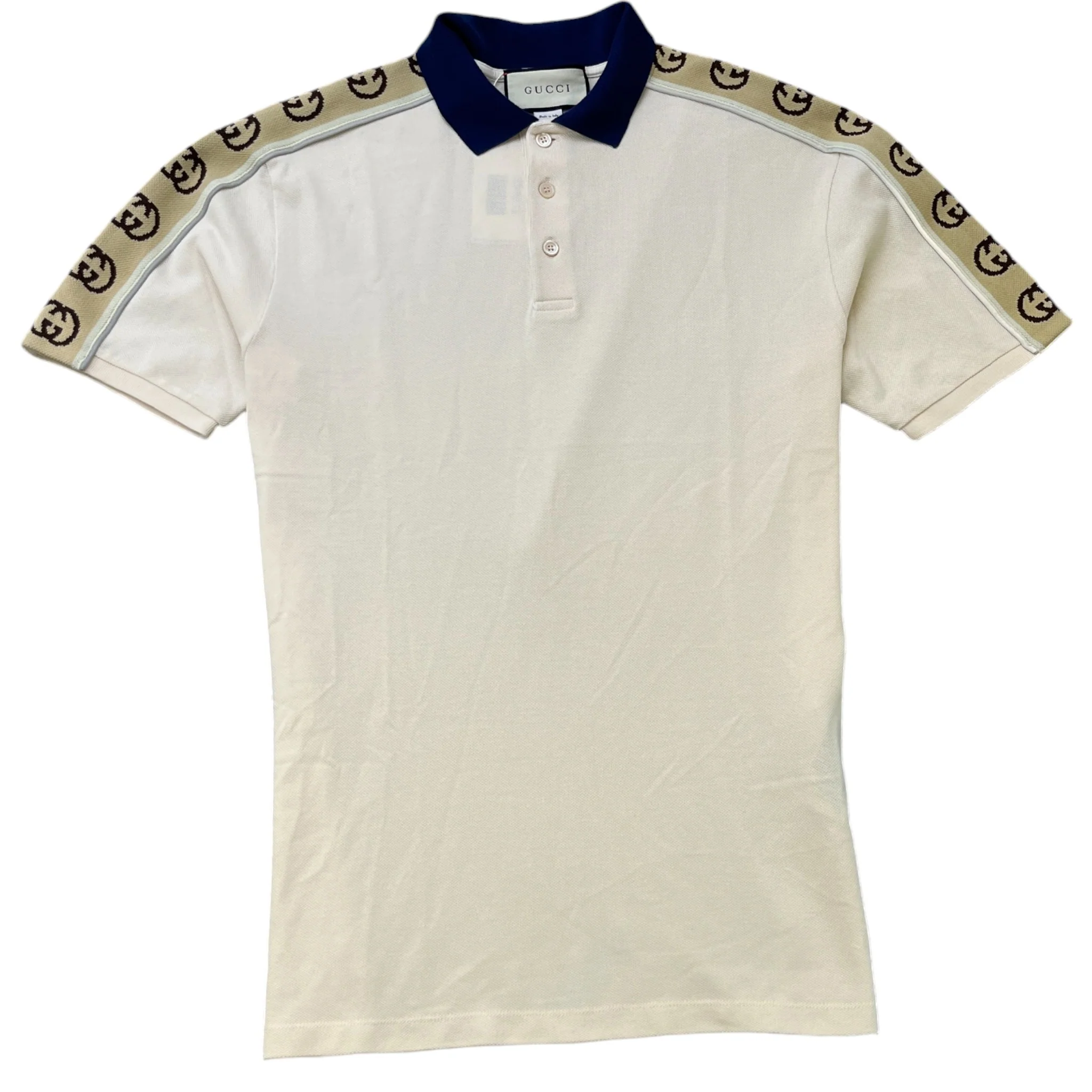 Men's Interlocking G Stripe Polo Shirt Beige Size M