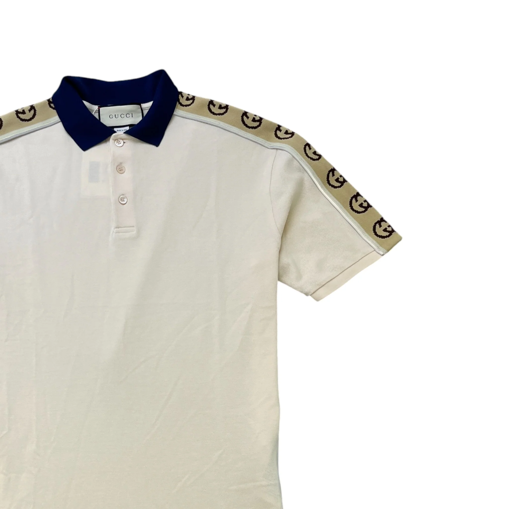 Men's Interlocking G Stripe Polo Shirt Beige Size M - Image 3