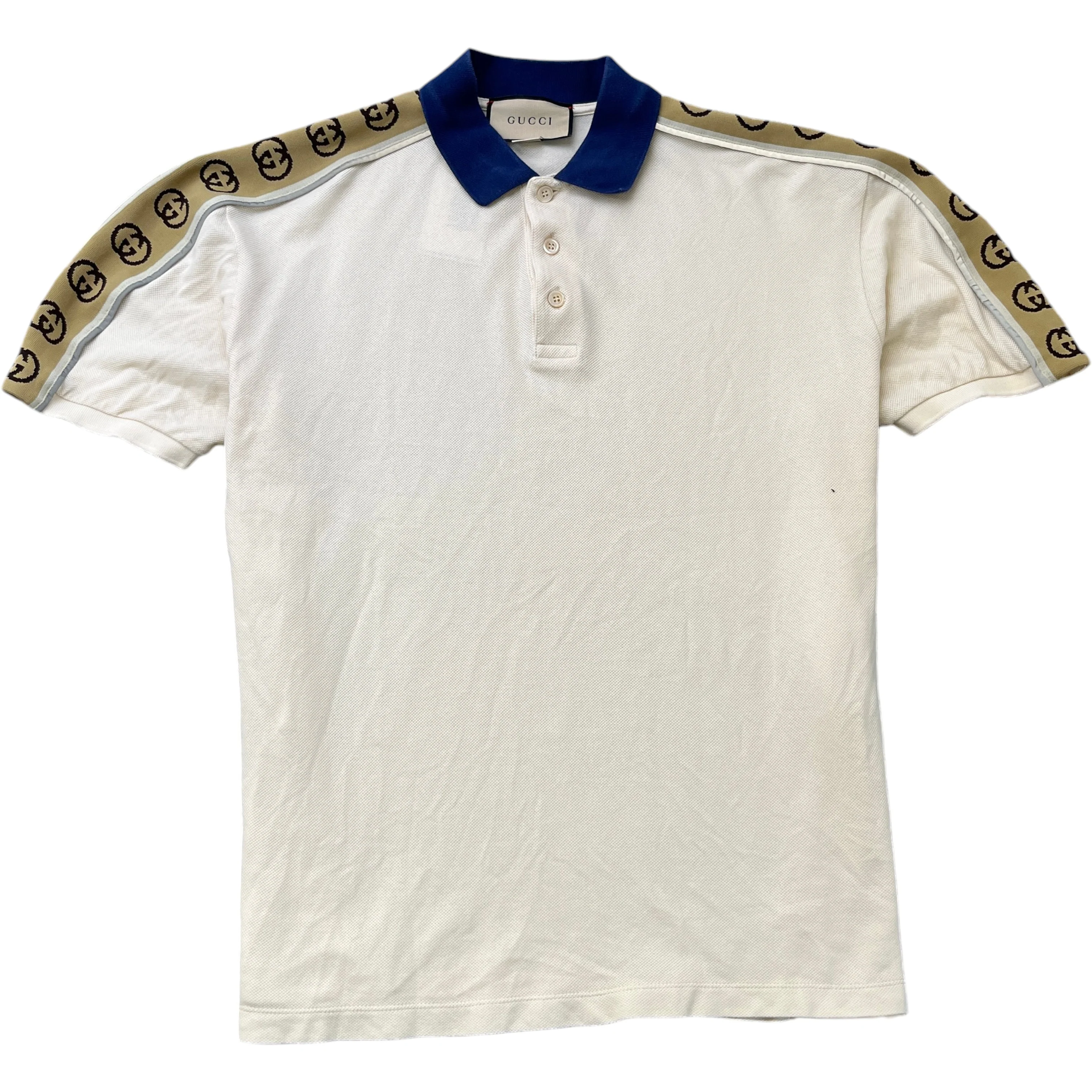 Men's Interlocking G Stripe Polo Shirt Beige Size XXXL
