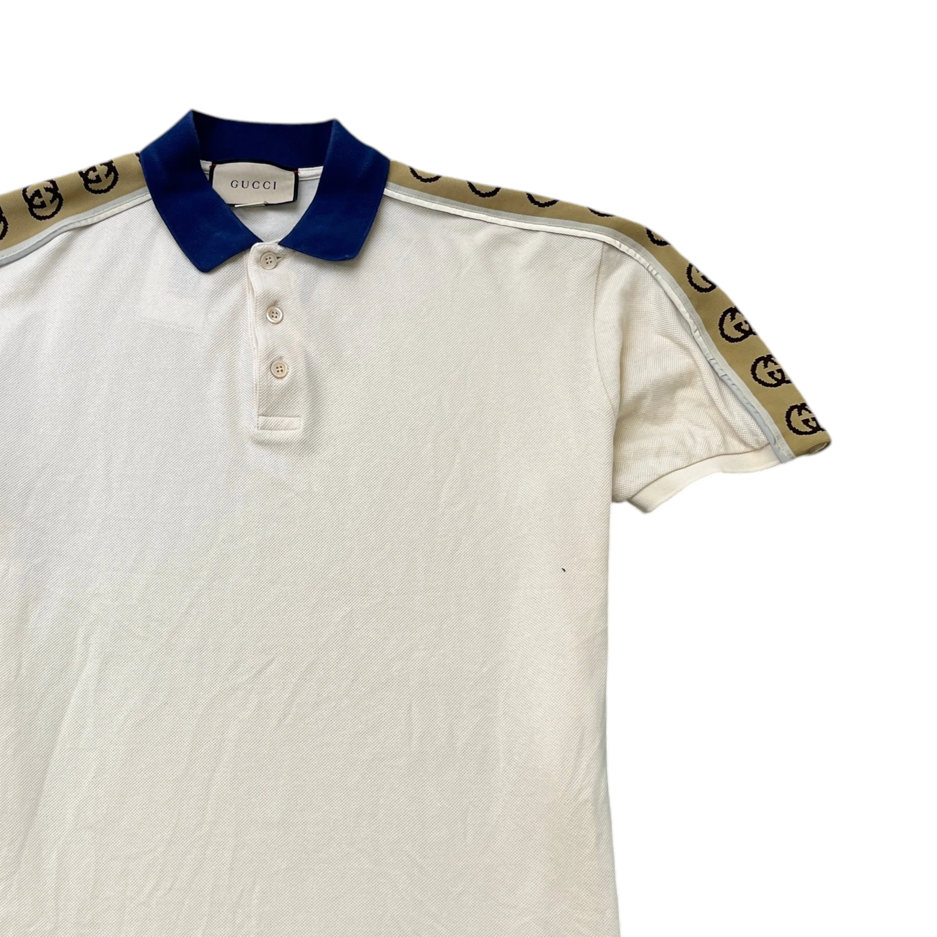 Men's Interlocking G Stripe Polo Shirt Beige Size XXXL - Image 3