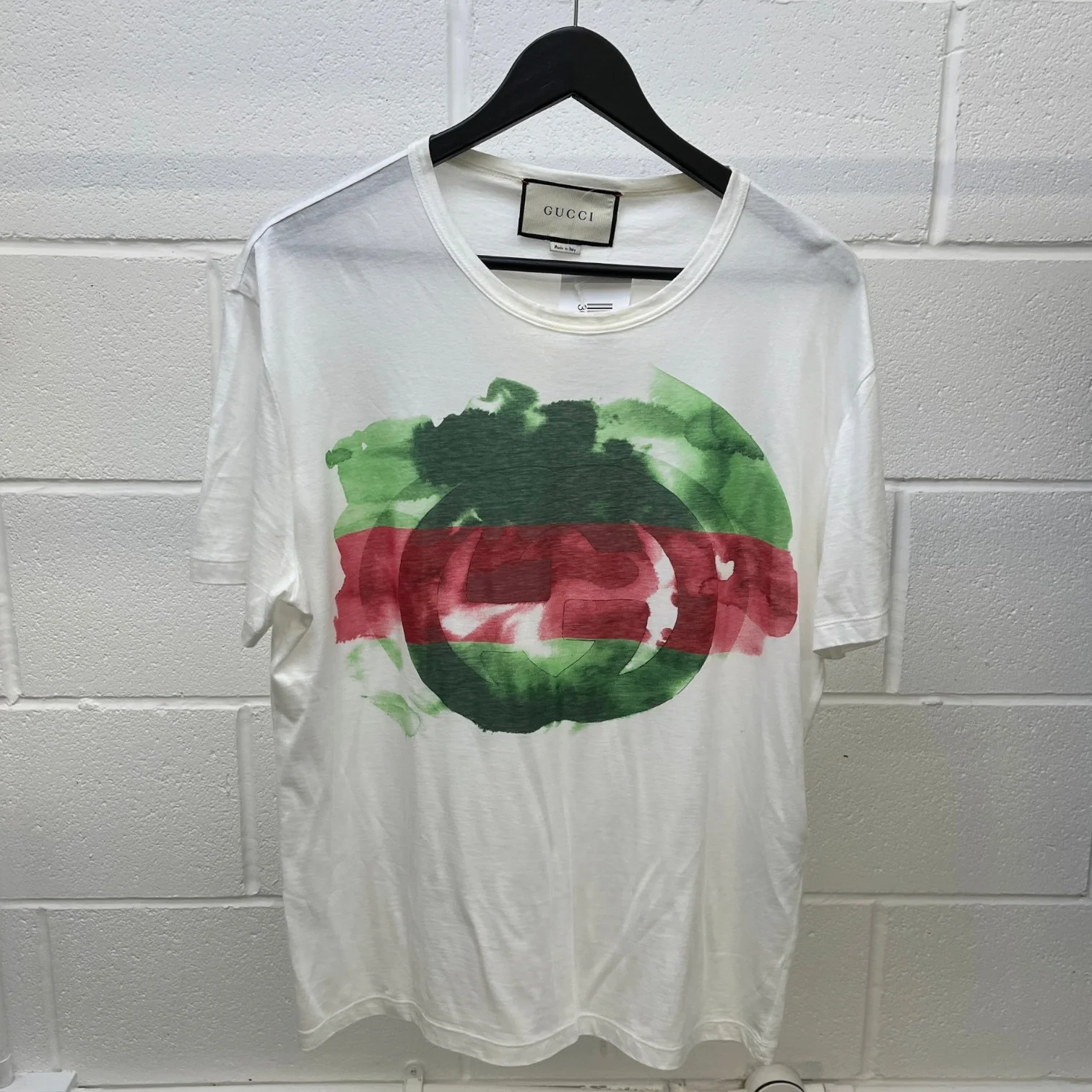 Men's Interlocking G Watercolor T-Shirt White Size L - Image 9