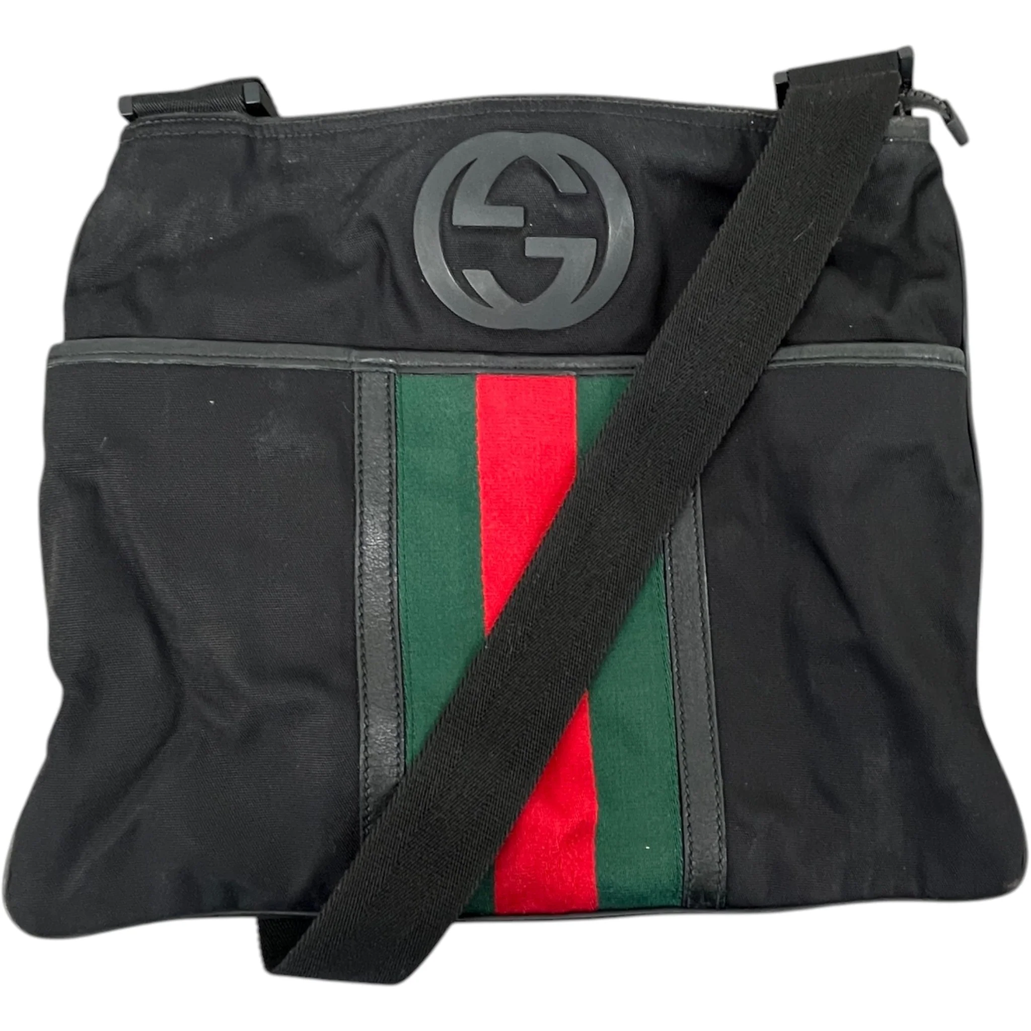 Men's Interlocking G Web Crossbody Bag Black