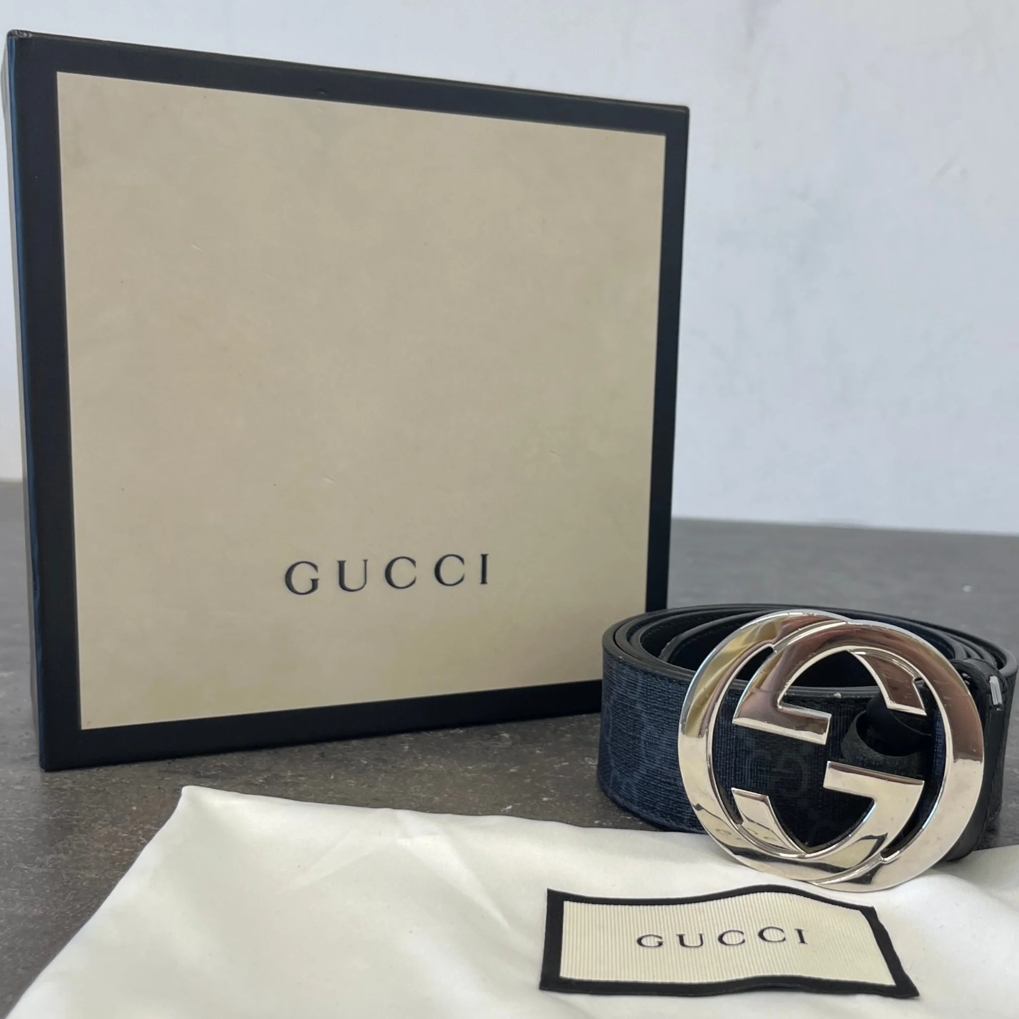 Men's Interlocking Gg Supreme Belt Black Size Waist 40" - Image 8