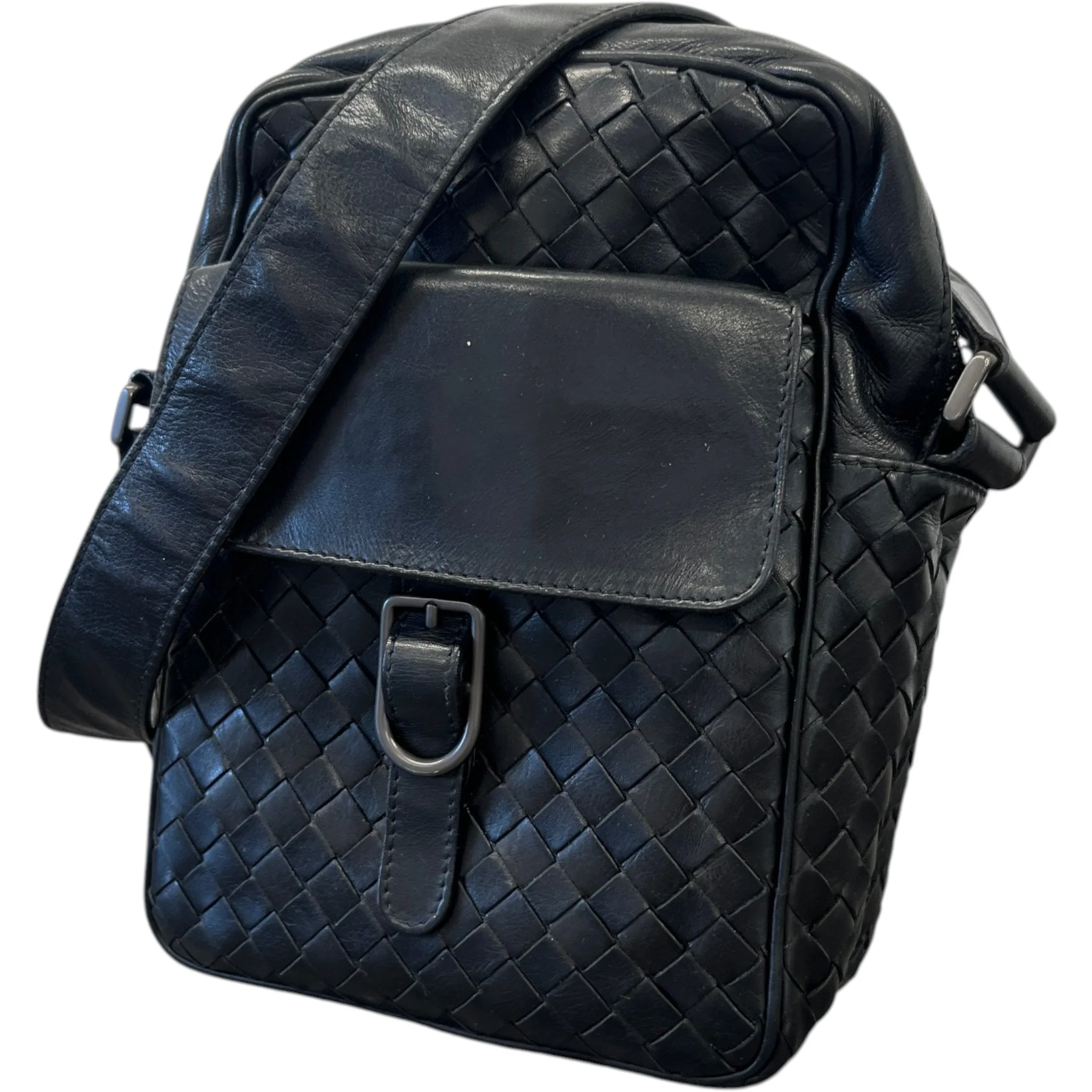 Men's Intrecciato Messenger Bag Black - Image 5