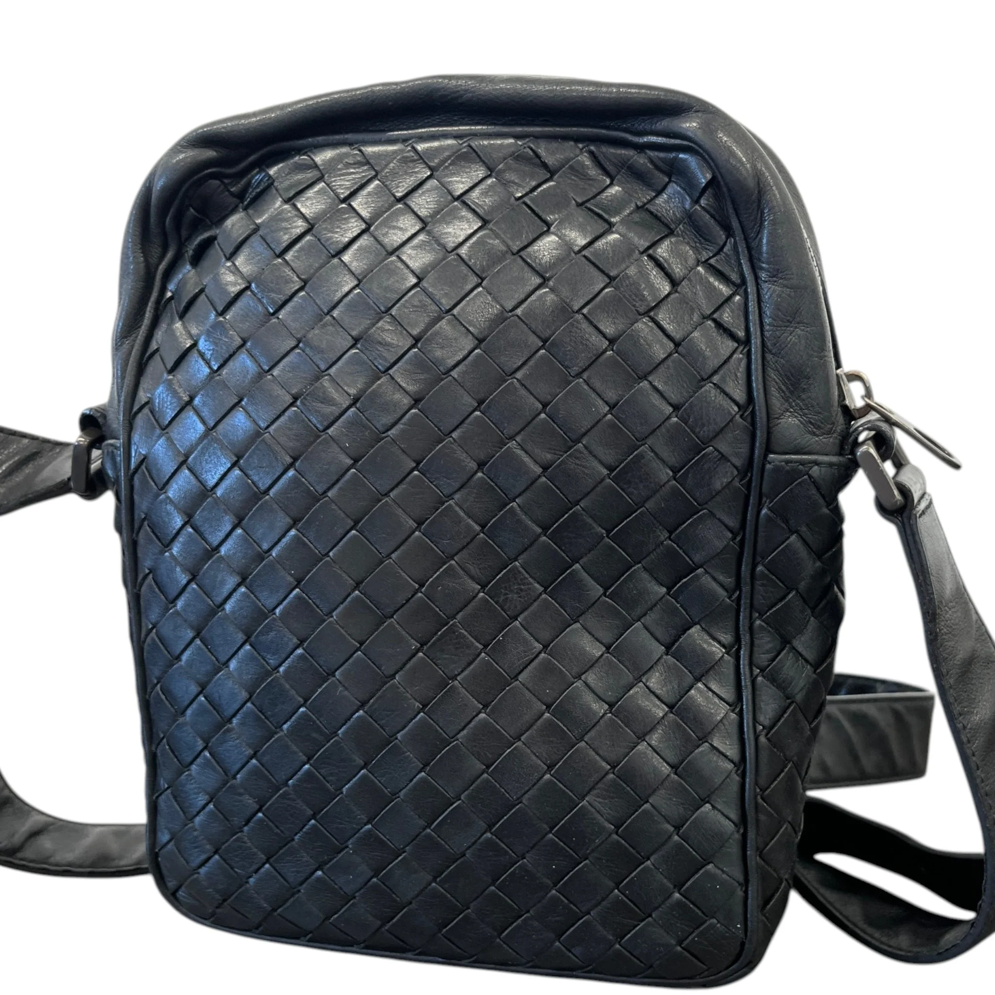 Men's Intrecciato Messenger Bag Black - Image 9
