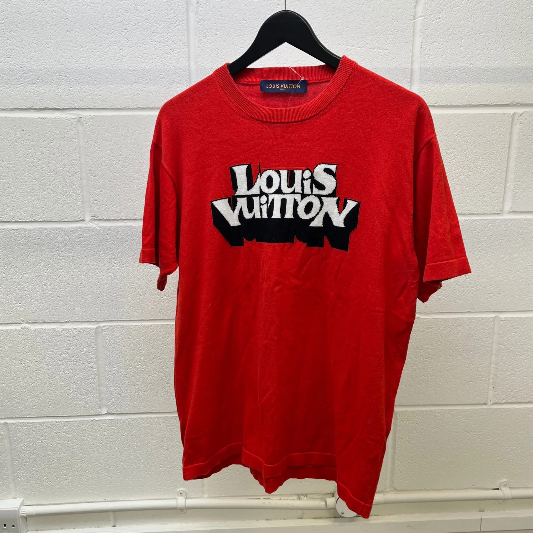 Men's Knitted Logo T-Shirt Red Size M - Image 8