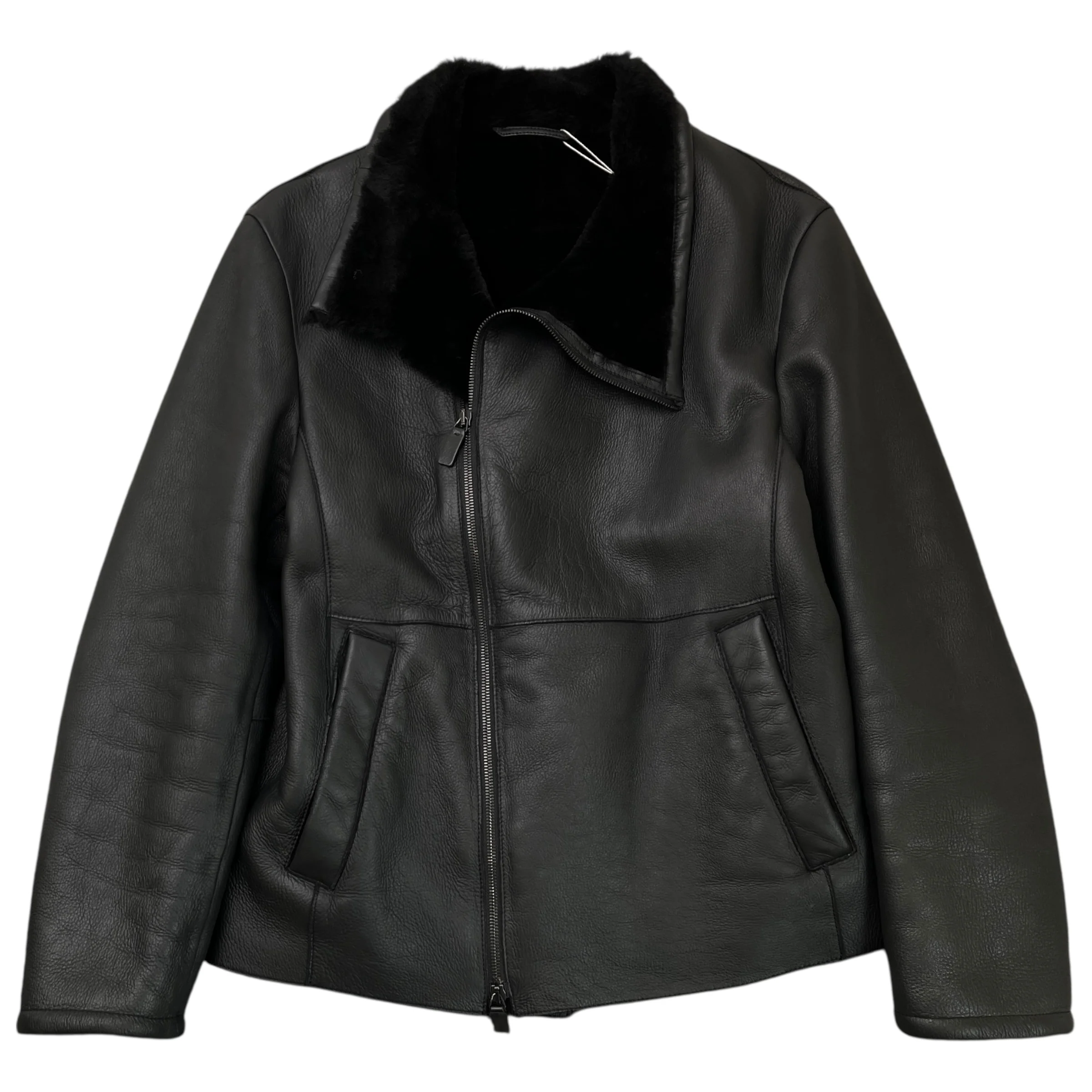 Men's Lamb Shearling Lined Jacket Black Size S