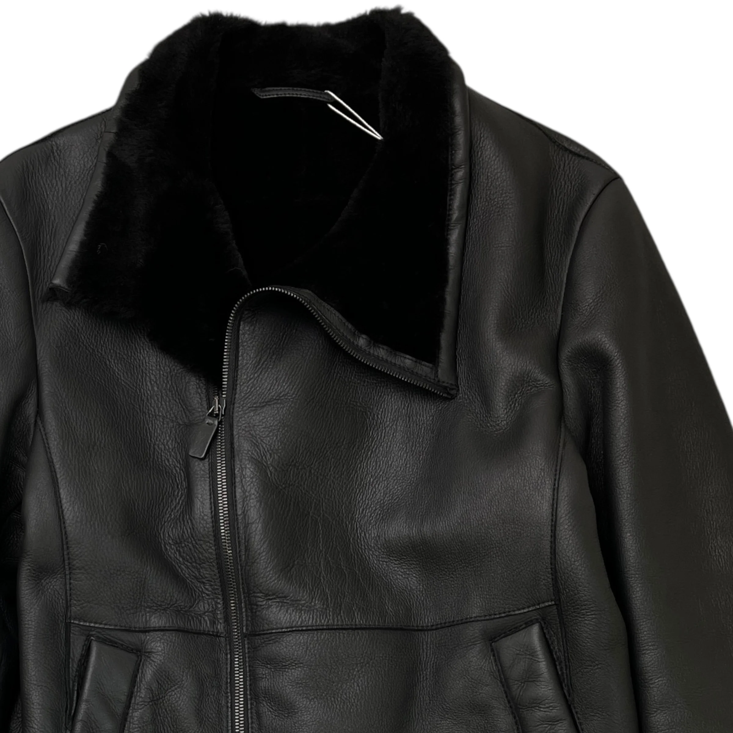 Men's Lamb Shearling Lined Jacket Black Size S - Image 3