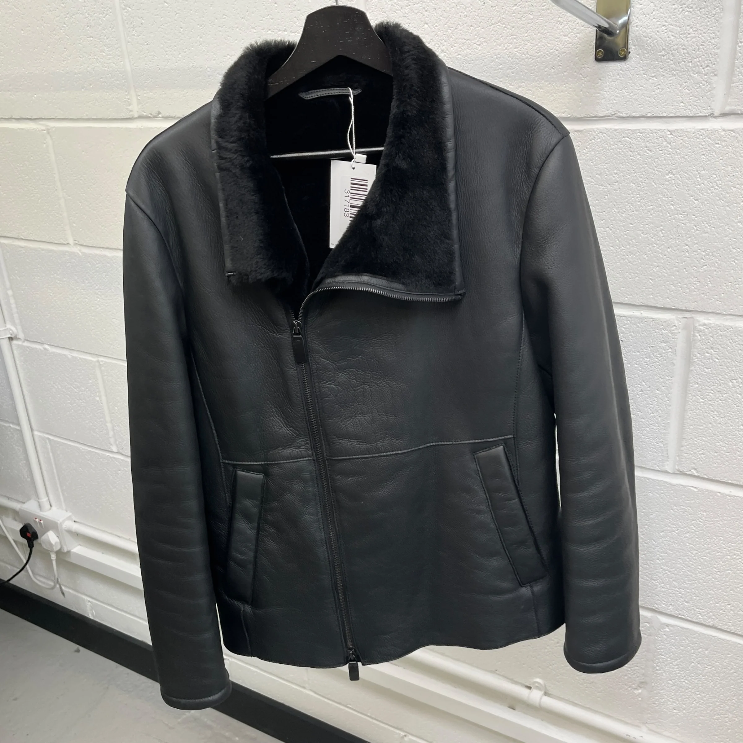 Men's Lamb Shearling Lined Jacket Black Size S - Image 6