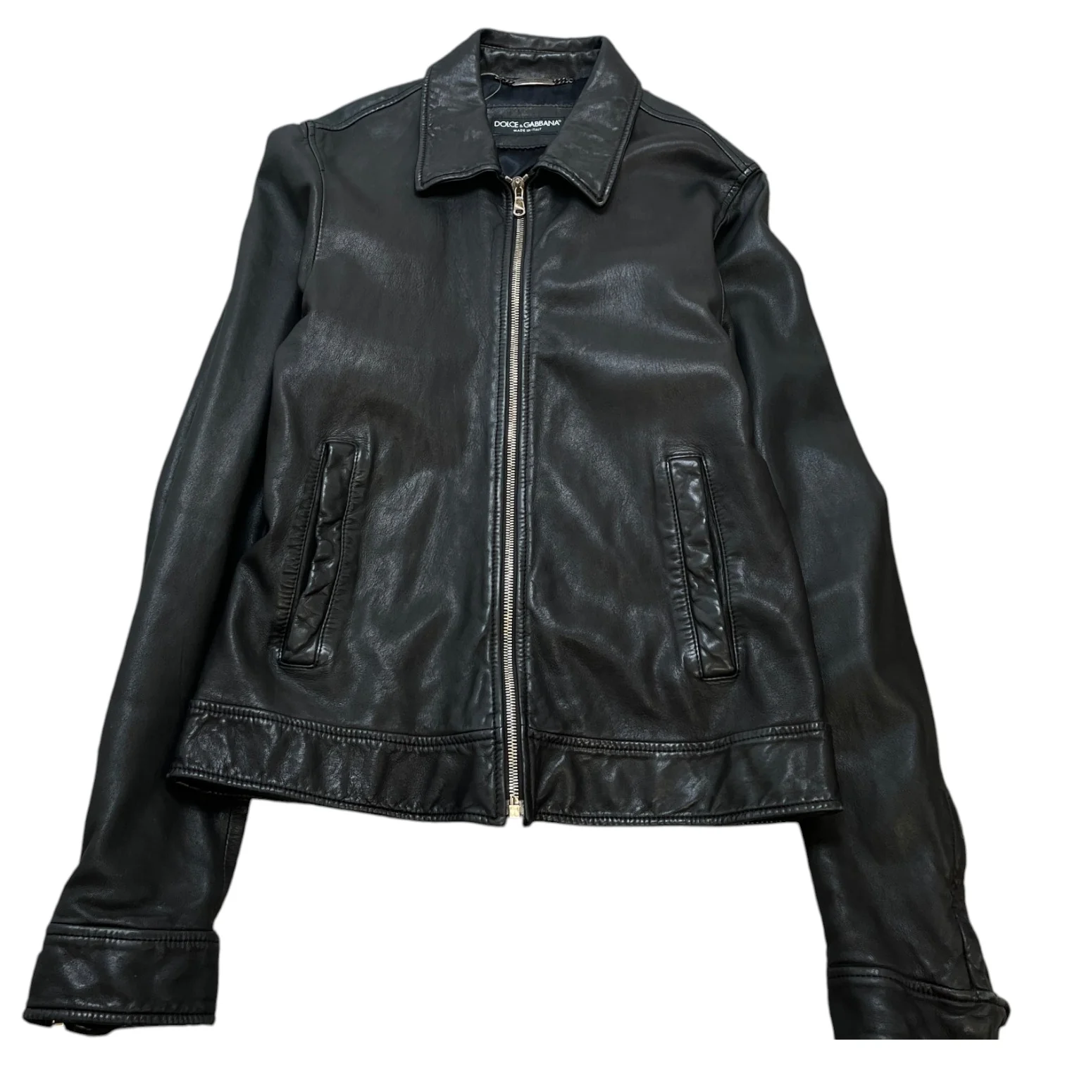 Men's Leather Biker Jacket Black Size IT 48 / M