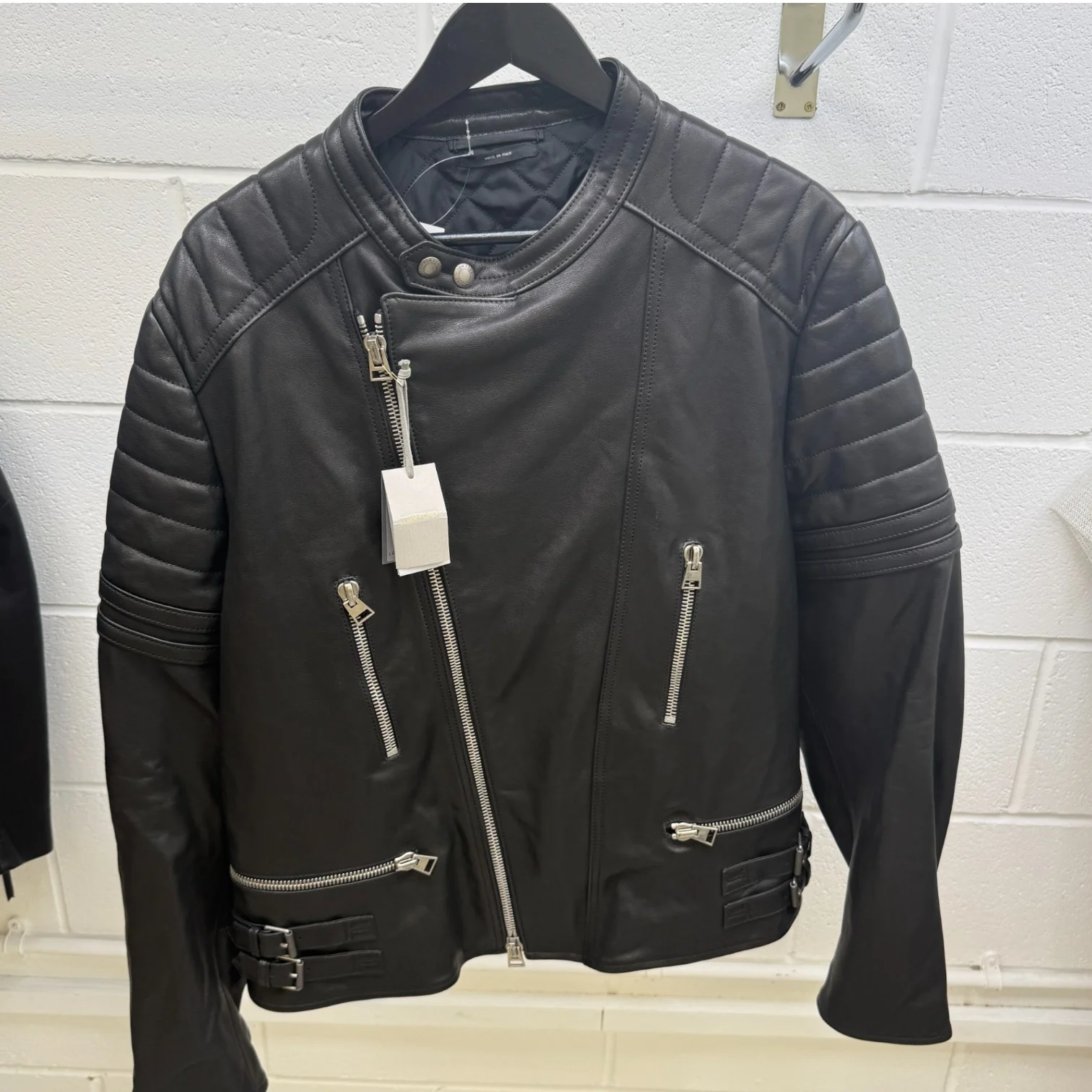 Men's Leather Biker Jacket Black Size XXL - Image 7