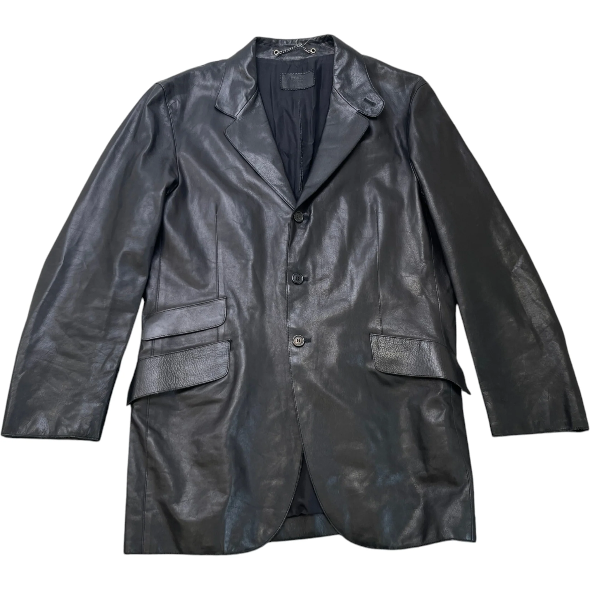 Men's Leather Blazer (Rrp £4150) Jacket Black Size IT 52 / XL