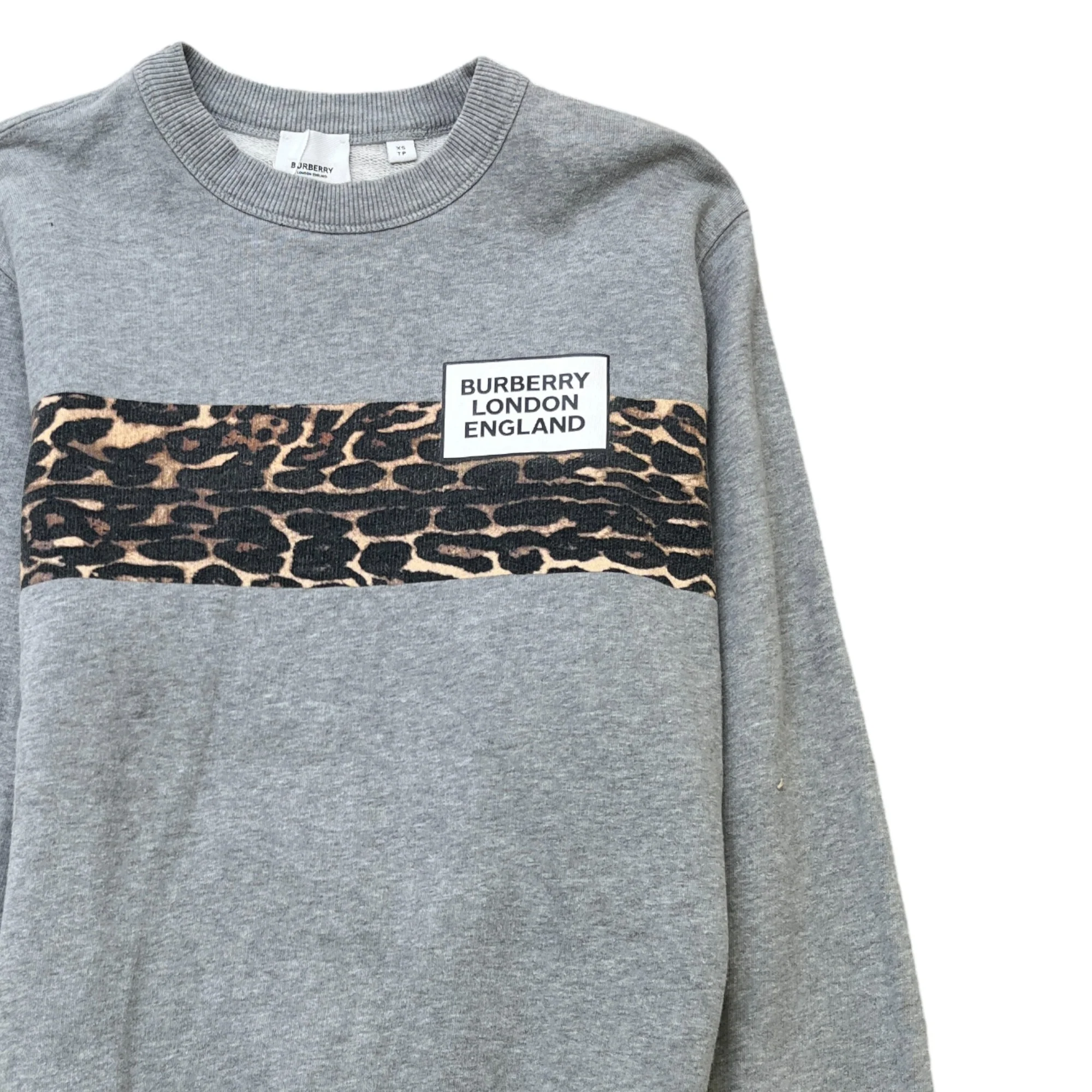 Men's Leopard Logo Print Sweatshirt Grey Size XS - Image 3