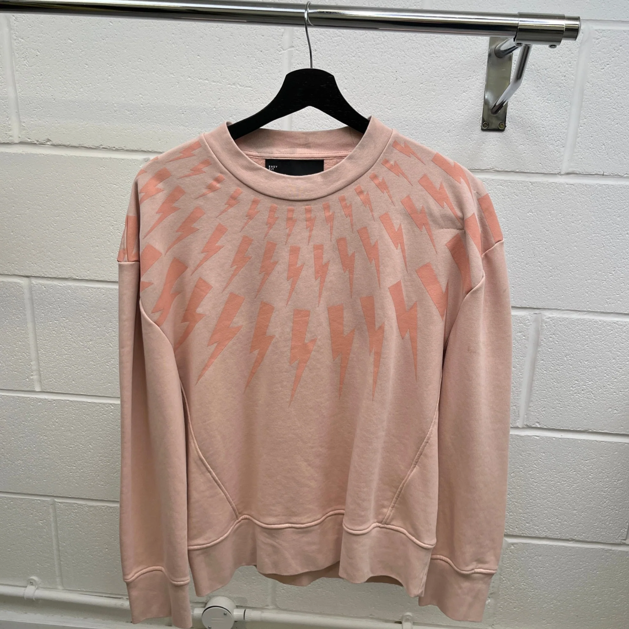 Men's Lightning Bolt Logo Sweatshirt Pink Size XS - Image 8