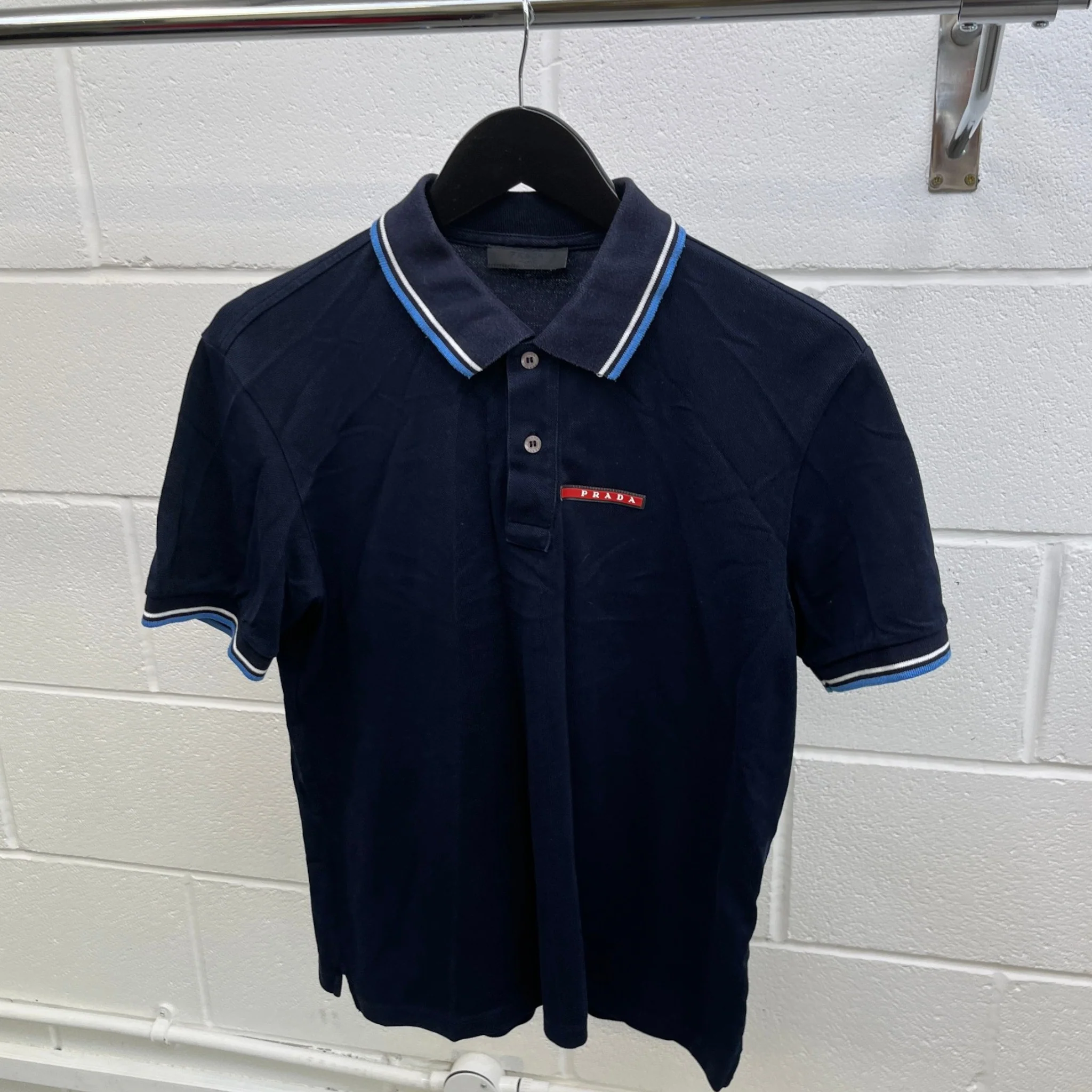 Men's Linear Rosa Polo Shirt Navy Size M - Image 8