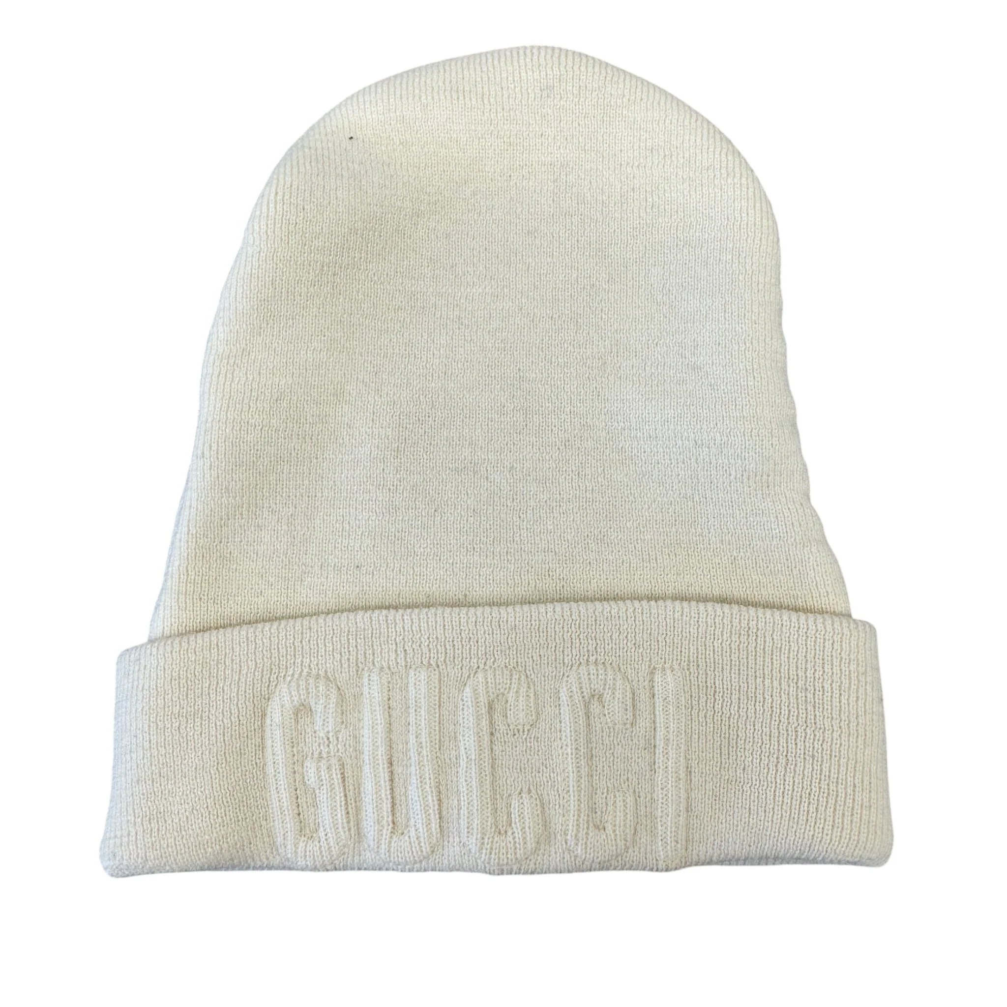 Men's Logo Embossed Beanie Hat Cream