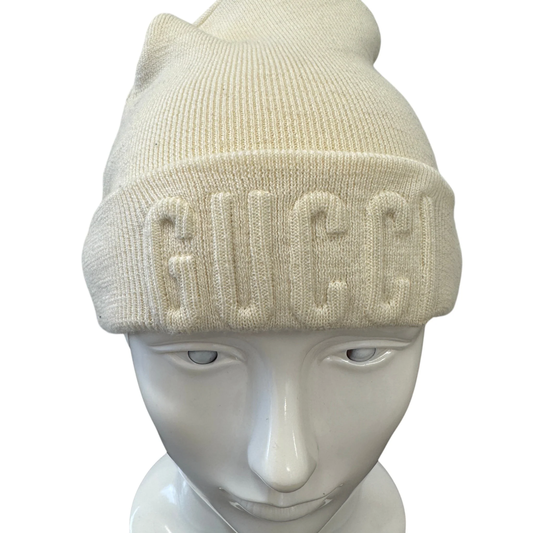 Men's Logo Embossed Beanie Hat Cream - Image 4
