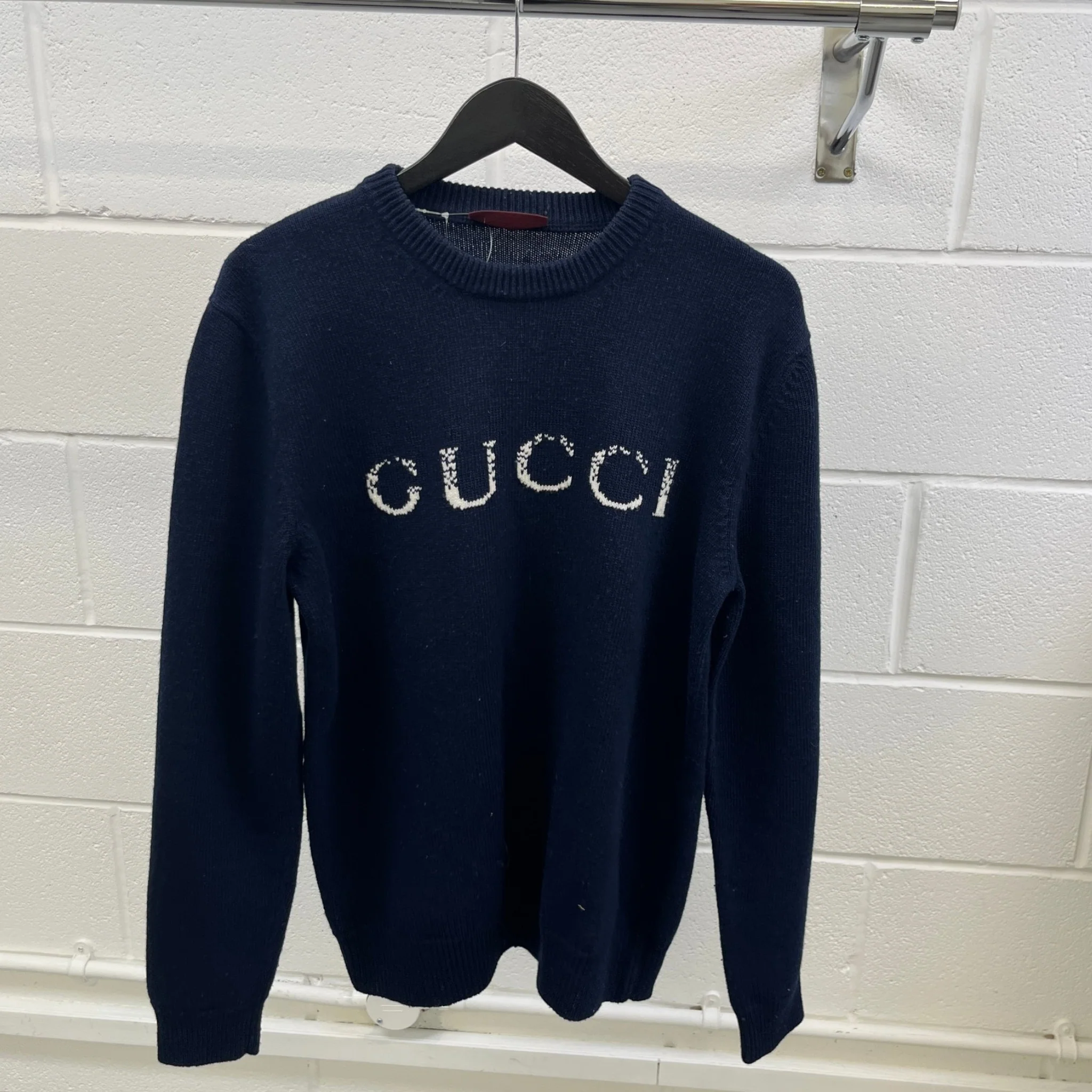 Men's Logo Knit Jumper Navy Size M - Image 6