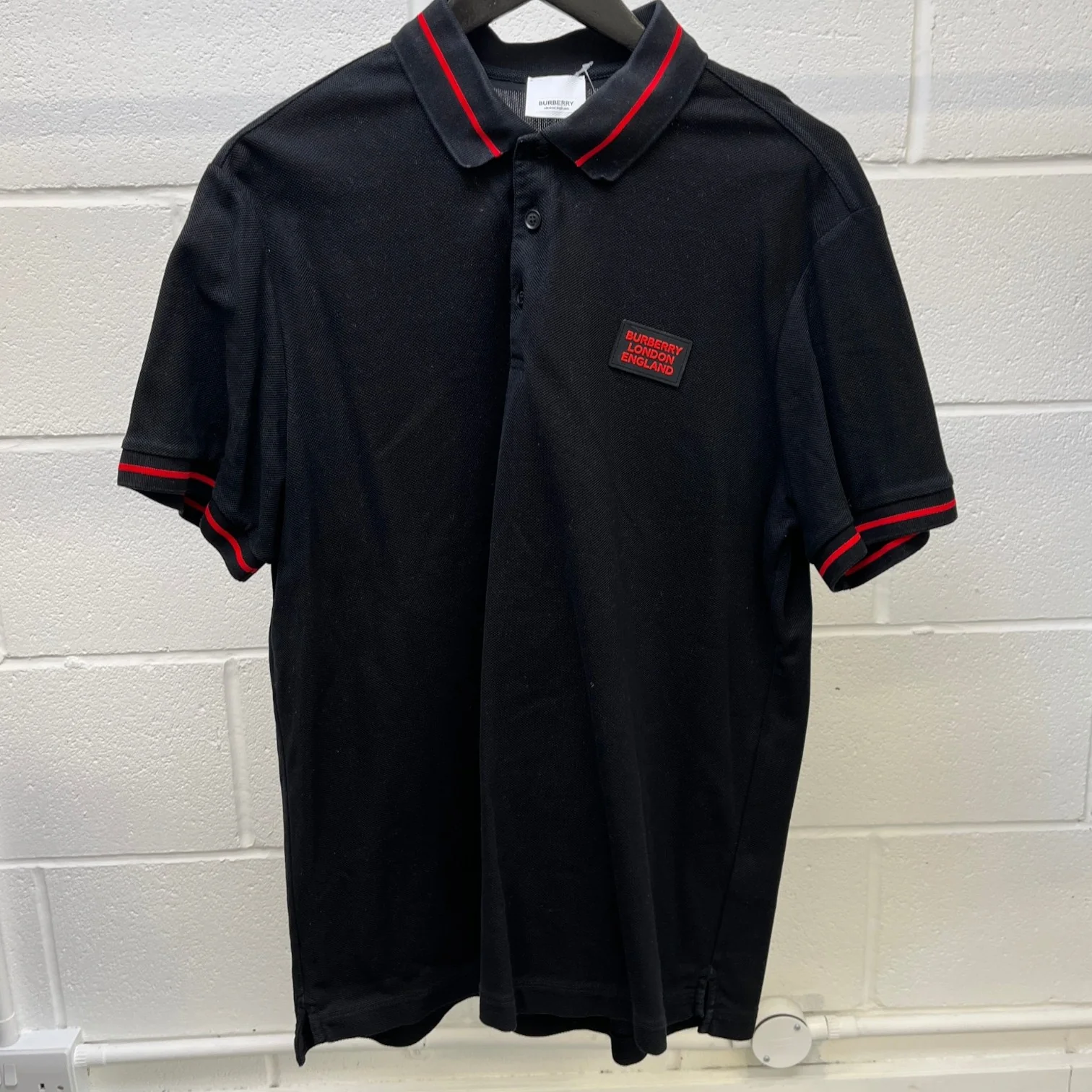 Men's Logo Patch Polo Shirt Black Size XL - Image 9