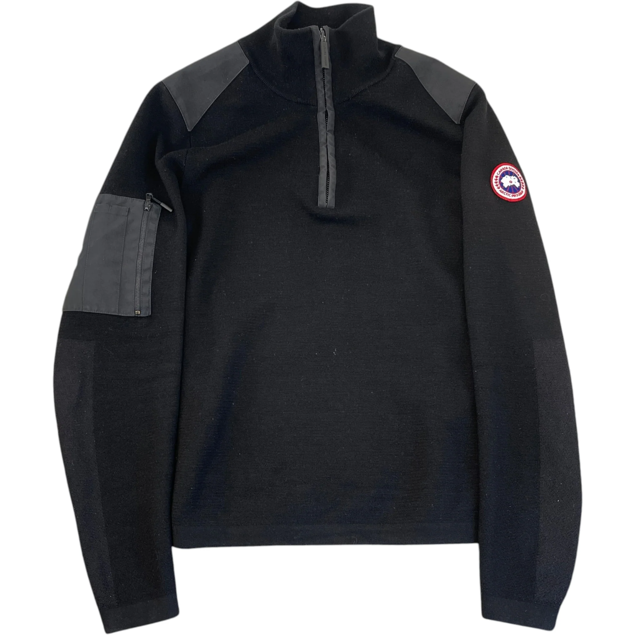 Men's Logo Patch Quarter Zip Jumper Black Size XL