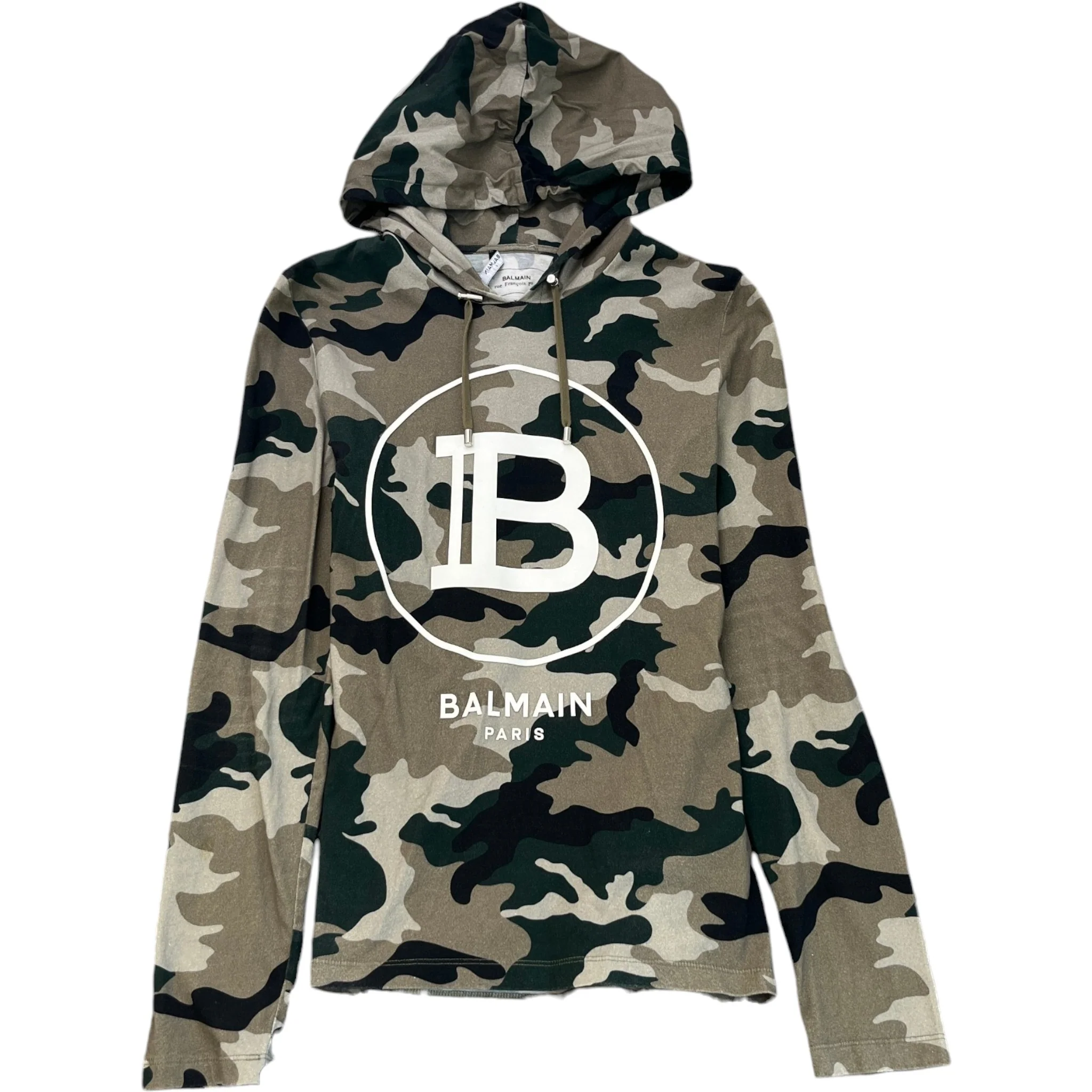 Men's Logo Print Camo Hoodie Khaki Size S