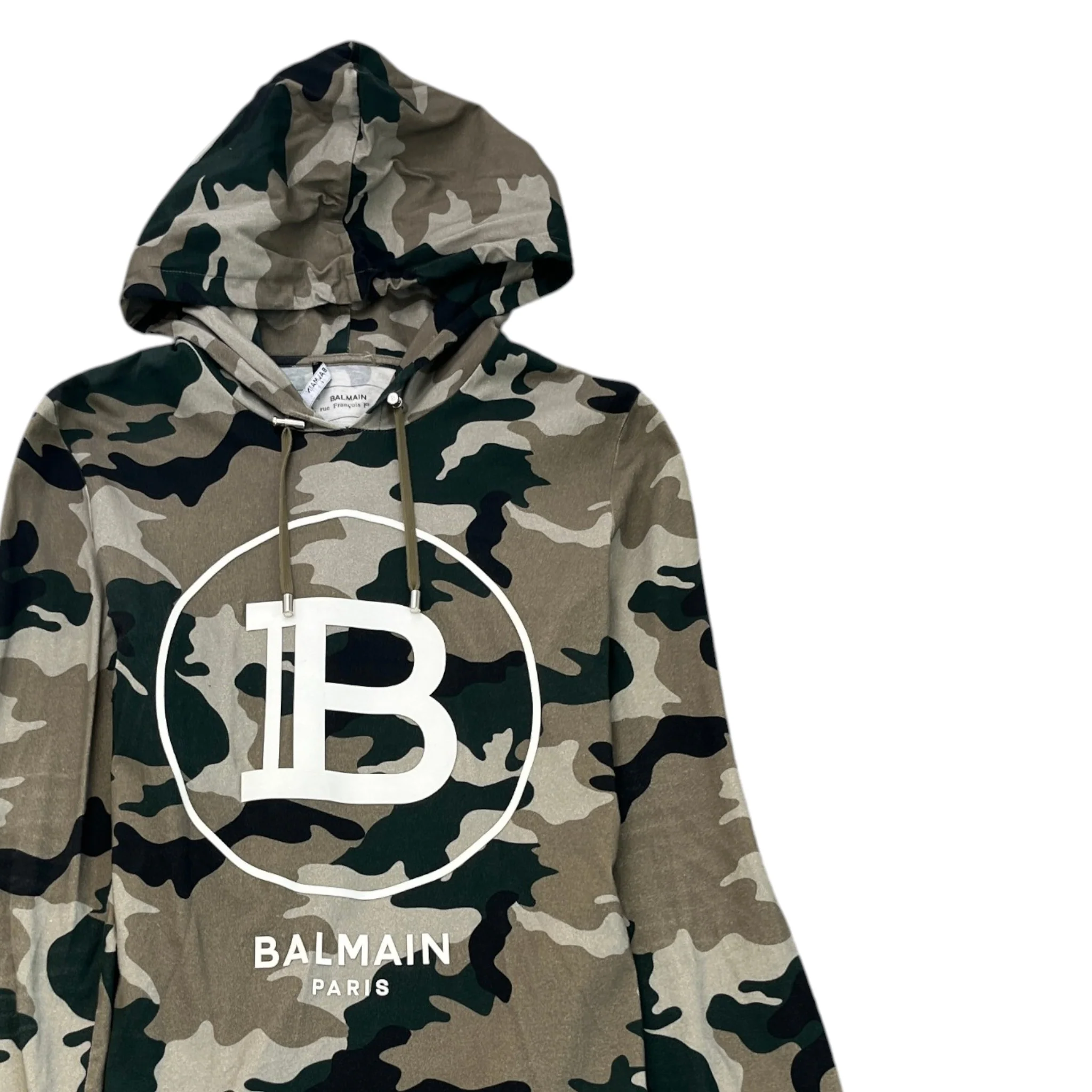 Men's Logo Print Camo Hoodie Khaki Size S - Image 3