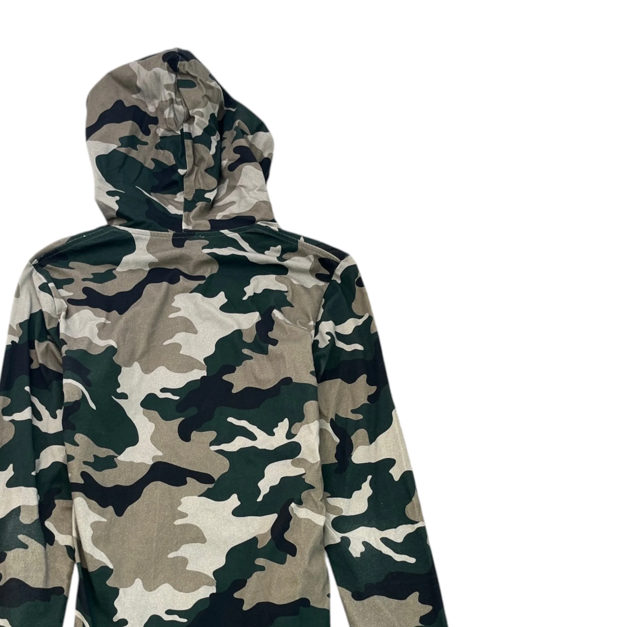 Men's Logo Print Camo Hoodie Khaki Size S - Image 4