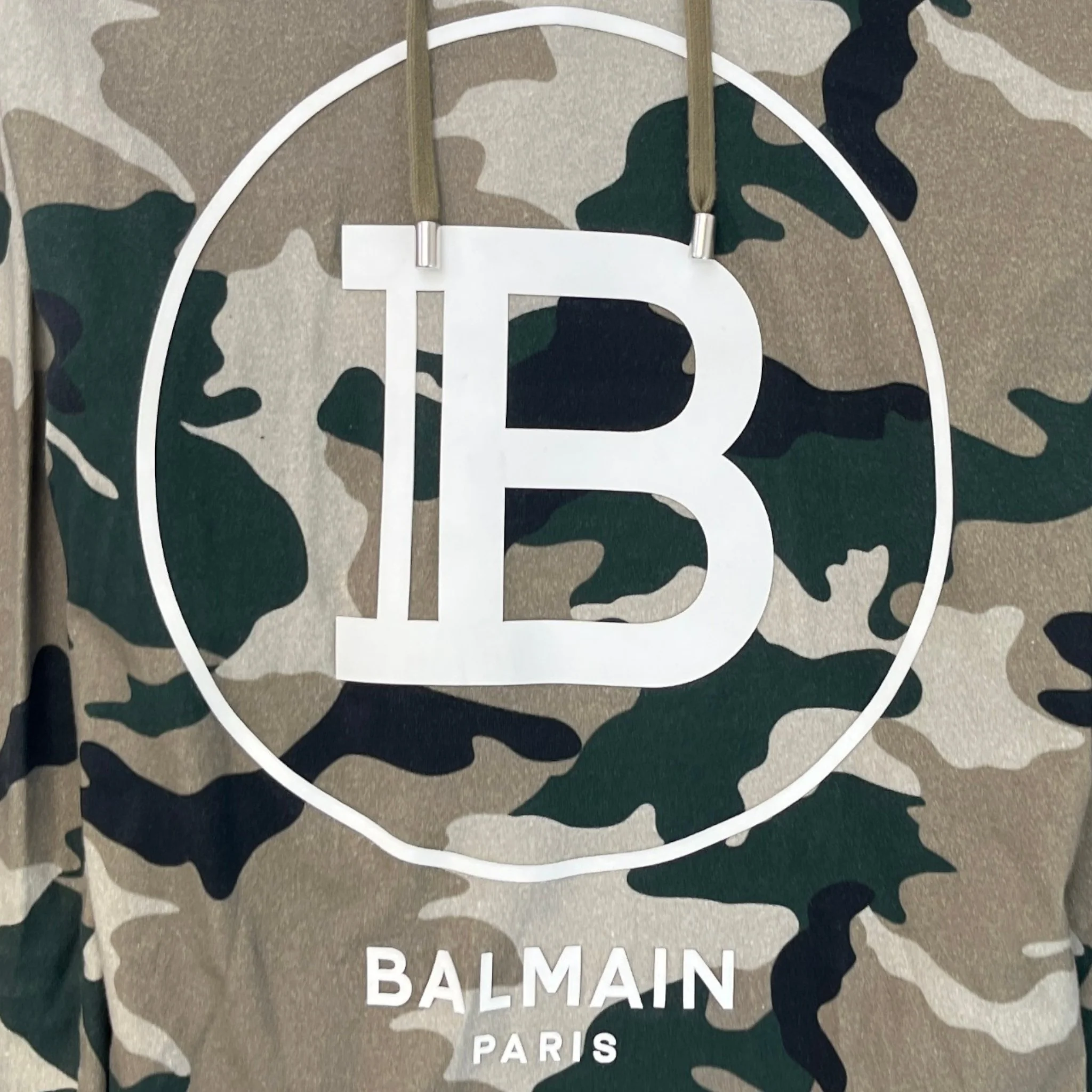 Men's Logo Print Camo Hoodie Khaki Size S - Image 5