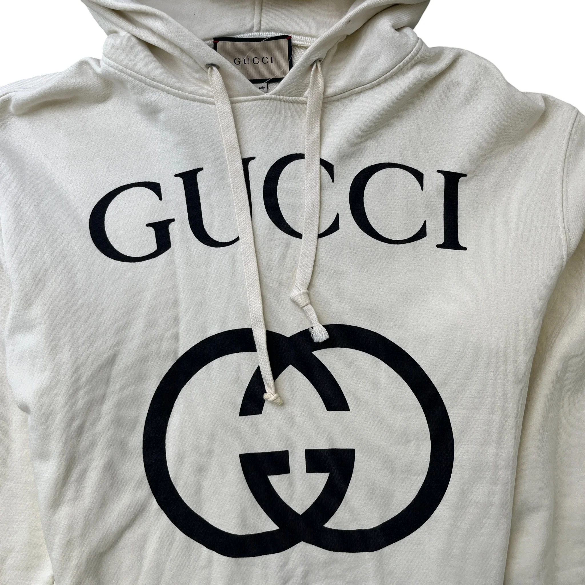 Men's Logo Print Hoodie Beige Size S - Image 5