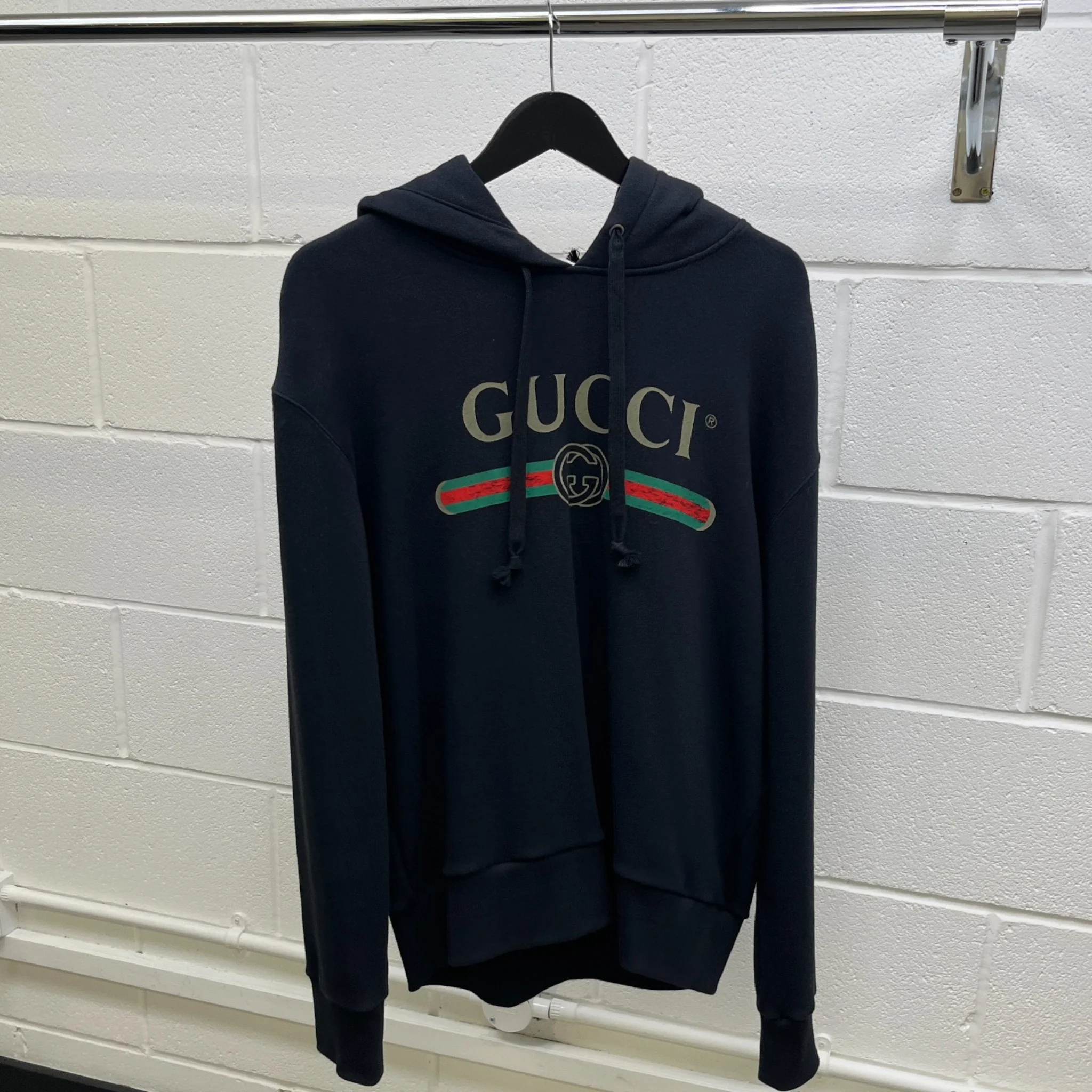 Men's Logo Print Hoodie Black Size S - Image 8