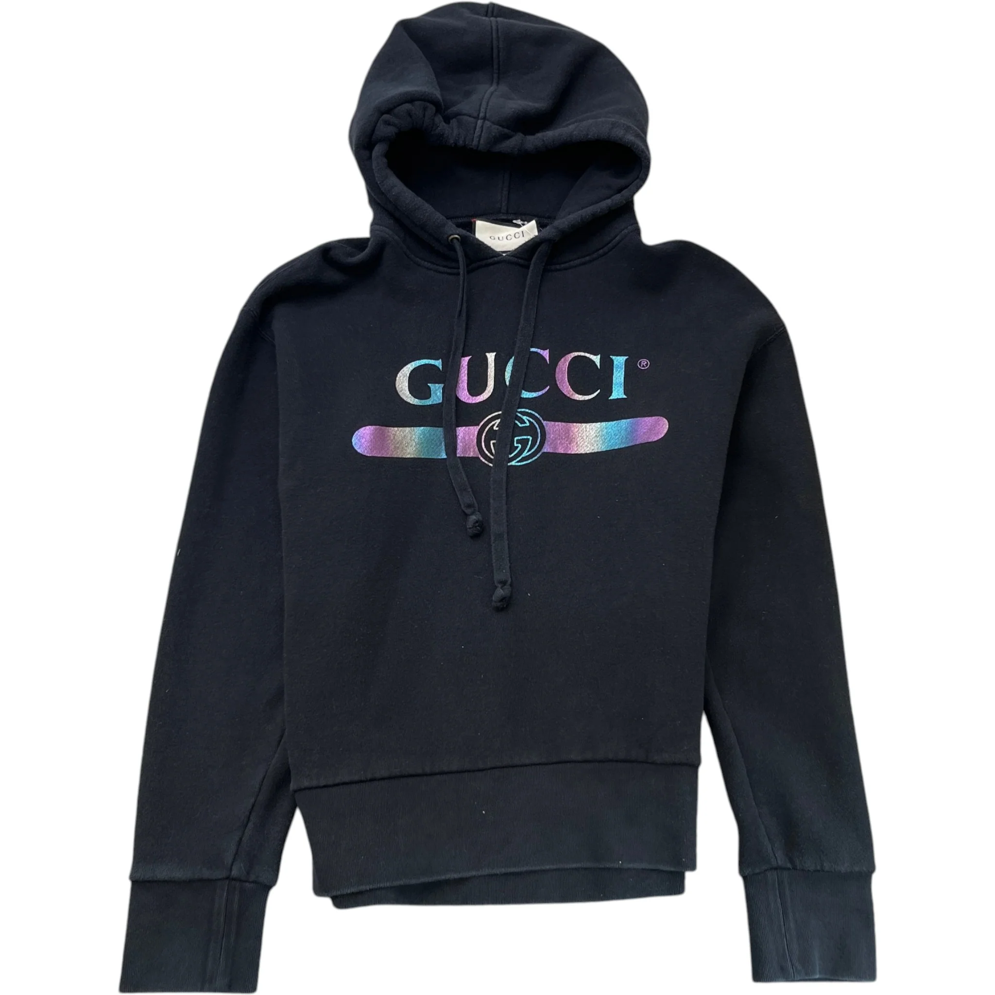 Men's Logo Print Hoodie Black Size XS