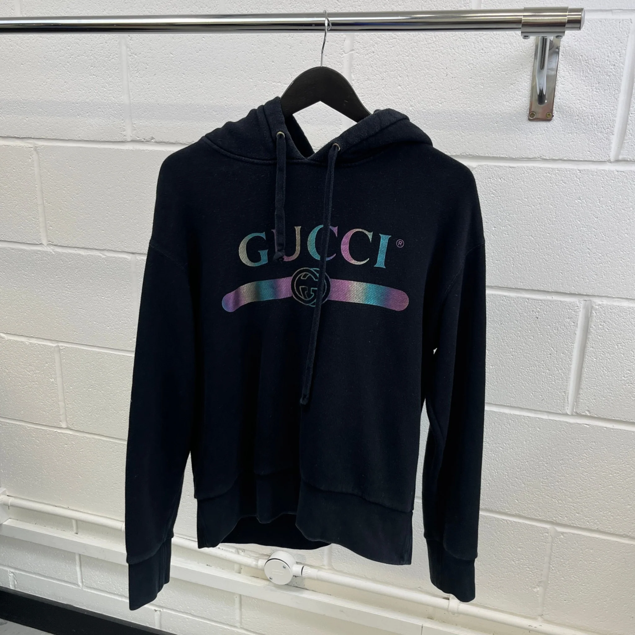 Men's Logo Print Hoodie Black Size XS - Image 8