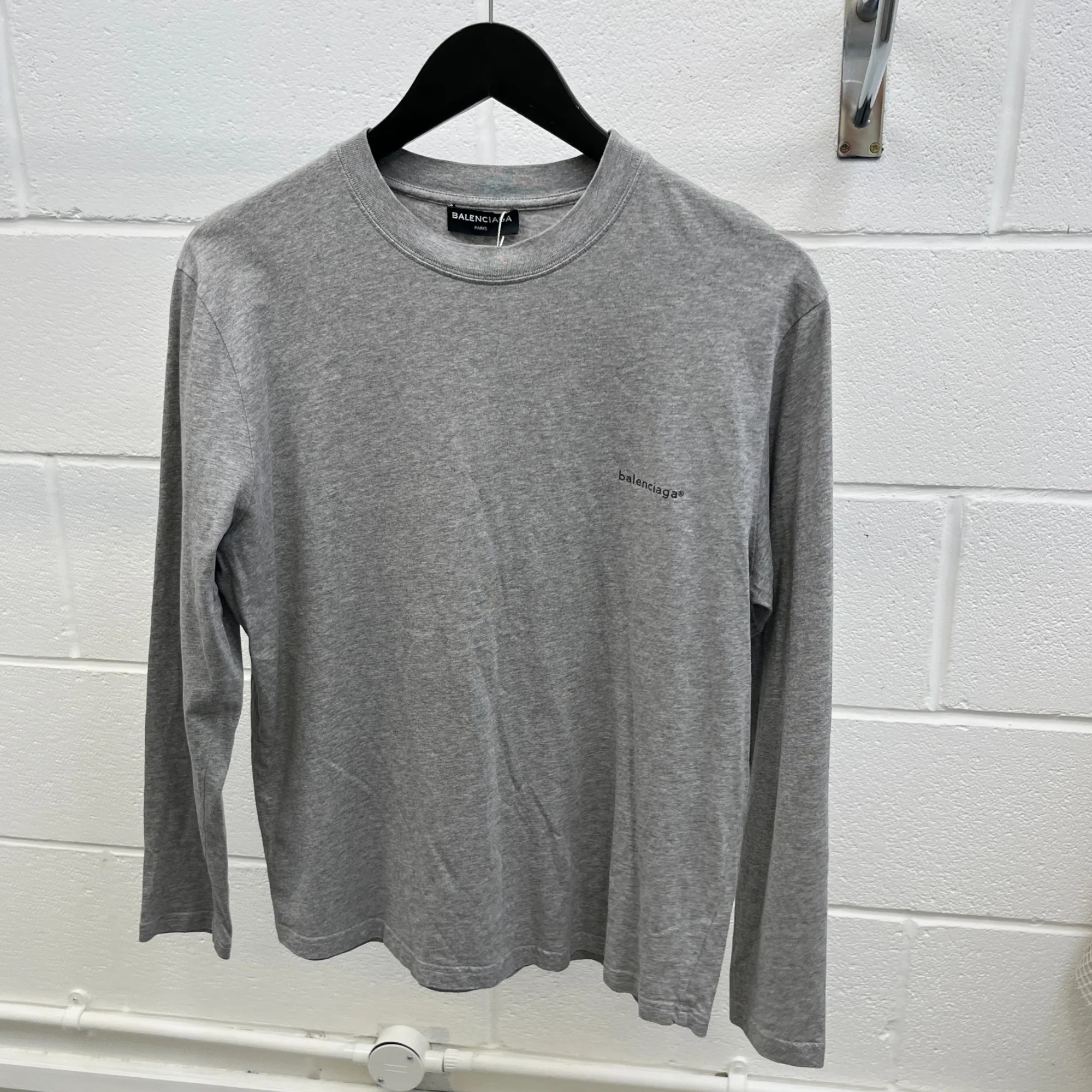 Men's Logo Print Long Sleeve T-Shirt Grey Size S - Image 8