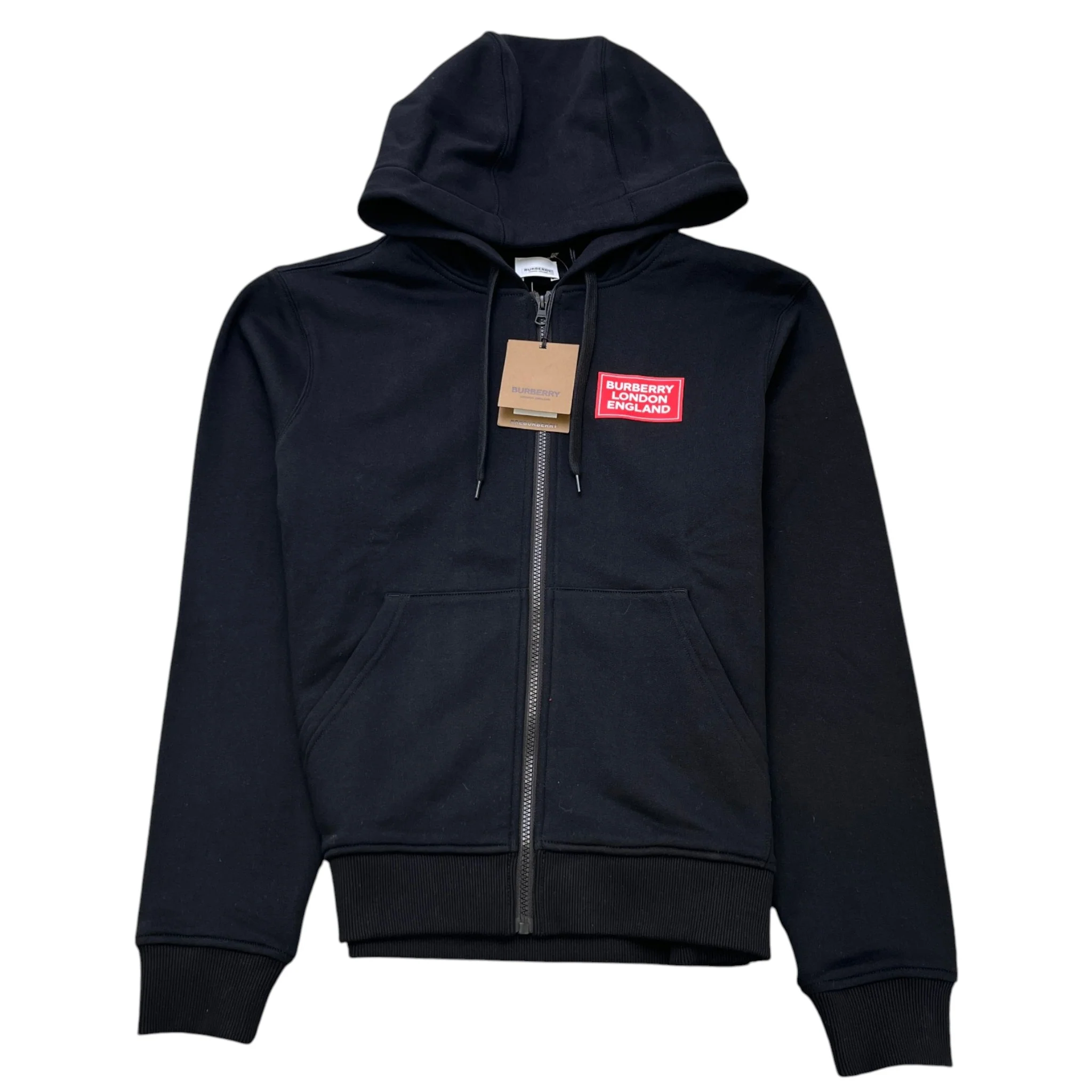 Men's Logo Print Zip Up Hoodie Black Size S