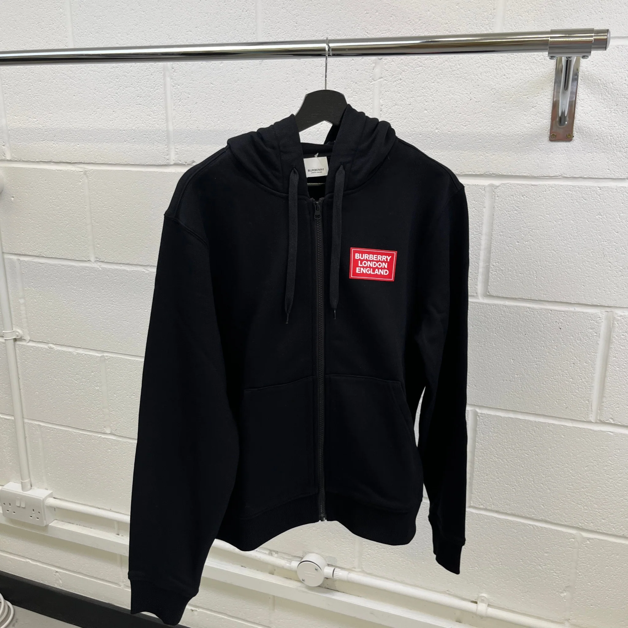 Men's Logo Print Zip Up Hoodie Black Size S - Image 7